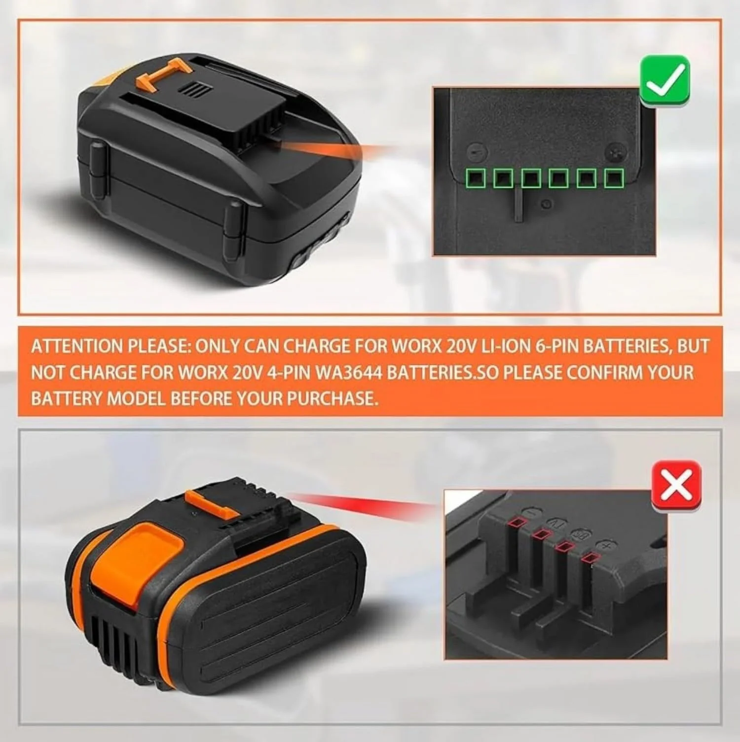 300W Power Inverter for Worx 20V 6PIN Li-ion Battery DC 20V to AC 110V 120V Battery Inverter Portable Power Station Generator with 2 AC Outlet & 2 USB Ports for Camping Outdoor - Image 3