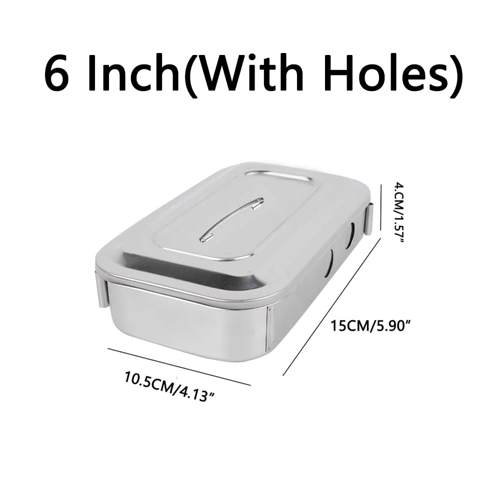 304 Stainless Steel Medical Sterilizer Box Surgical Instruments Storage Boxes for Professional Surgery, Veterinarians, Beauty Salon, Dentist Use (6 Inch (with Holes) - Image 2