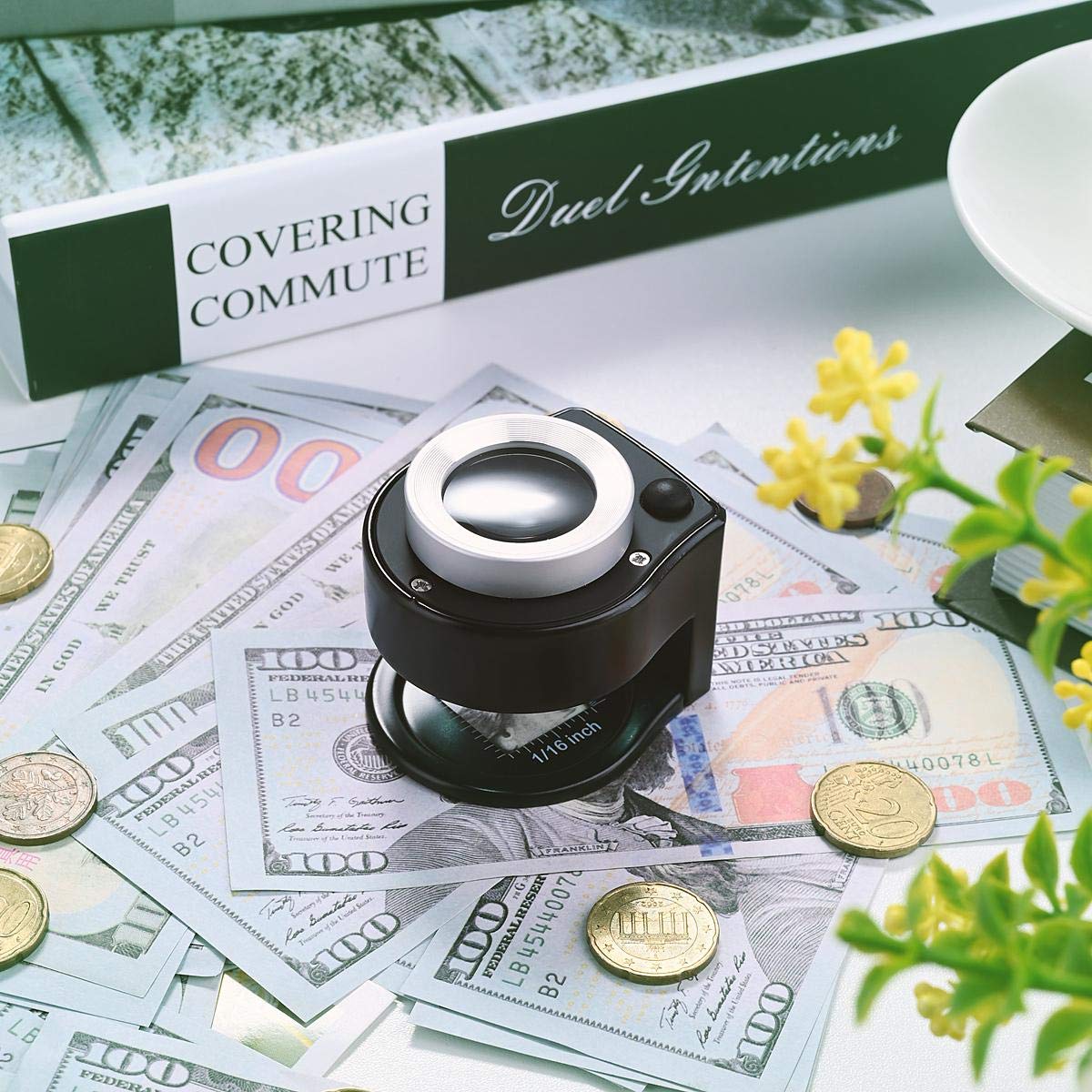 30X Coin Magnifier, USB Rechargeable 6 Lights Portable Metal Eye Loupe Sewing Magnifying Glass for Textile Optical Jewelry Tool Coins Currency Stamps (Black) - Image 6