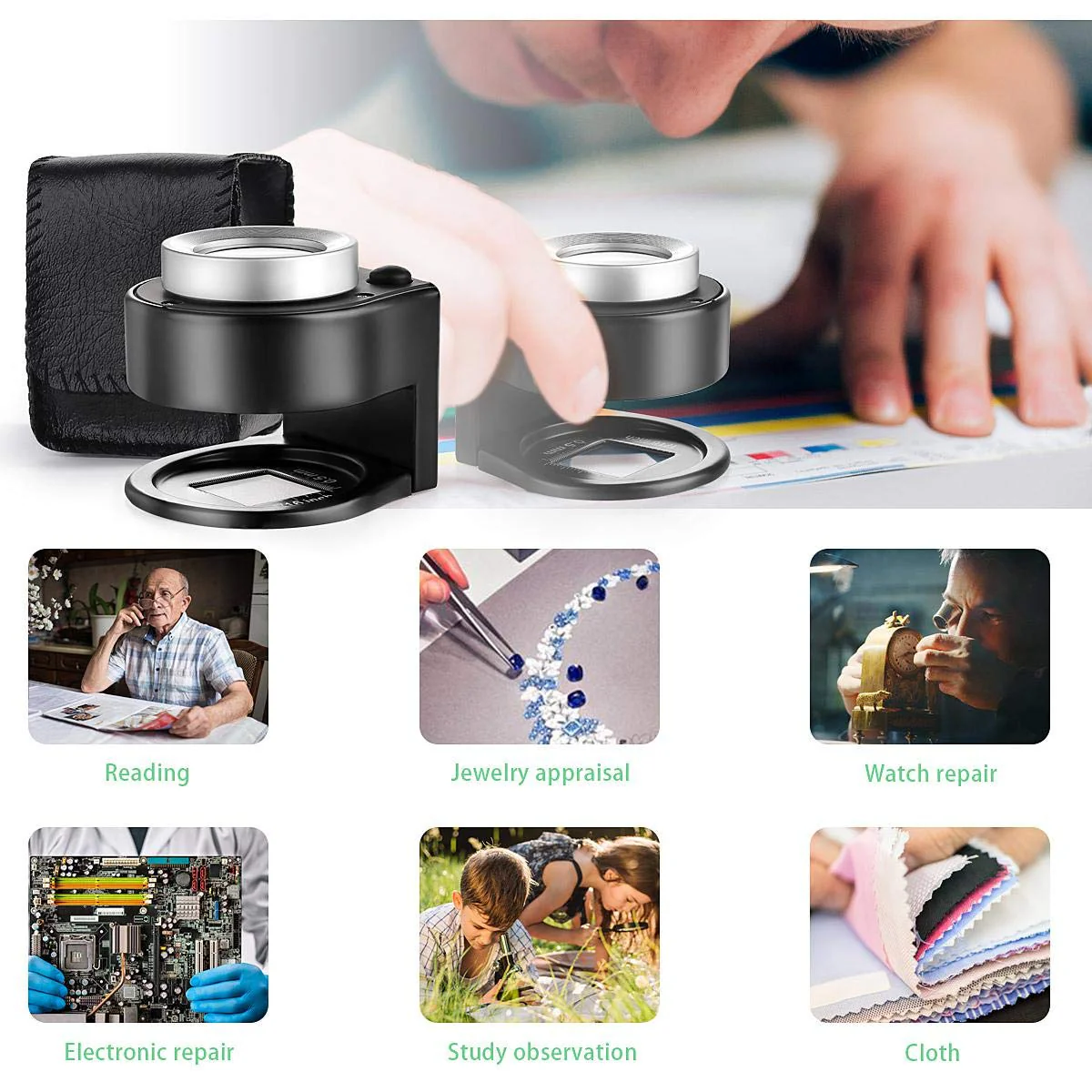 30X Coin Magnifier, USB Rechargeable 6 Lights Portable Metal Eye Loupe Sewing Magnifying Glass for Textile Optical Jewelry Tool Coins Currency Stamps (Black) - Image 7