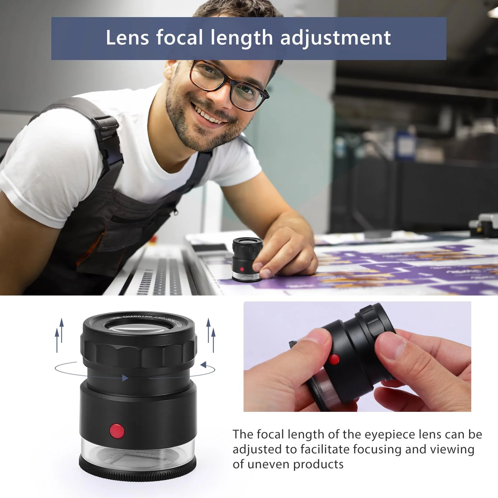 30X Loupe Magnifier, USB Rechargeable 8 Lights Portable Eye Loupe Sewing Magnifying Glass for Watches, Jewelry, Coins, Currency, Stamps - Image 3