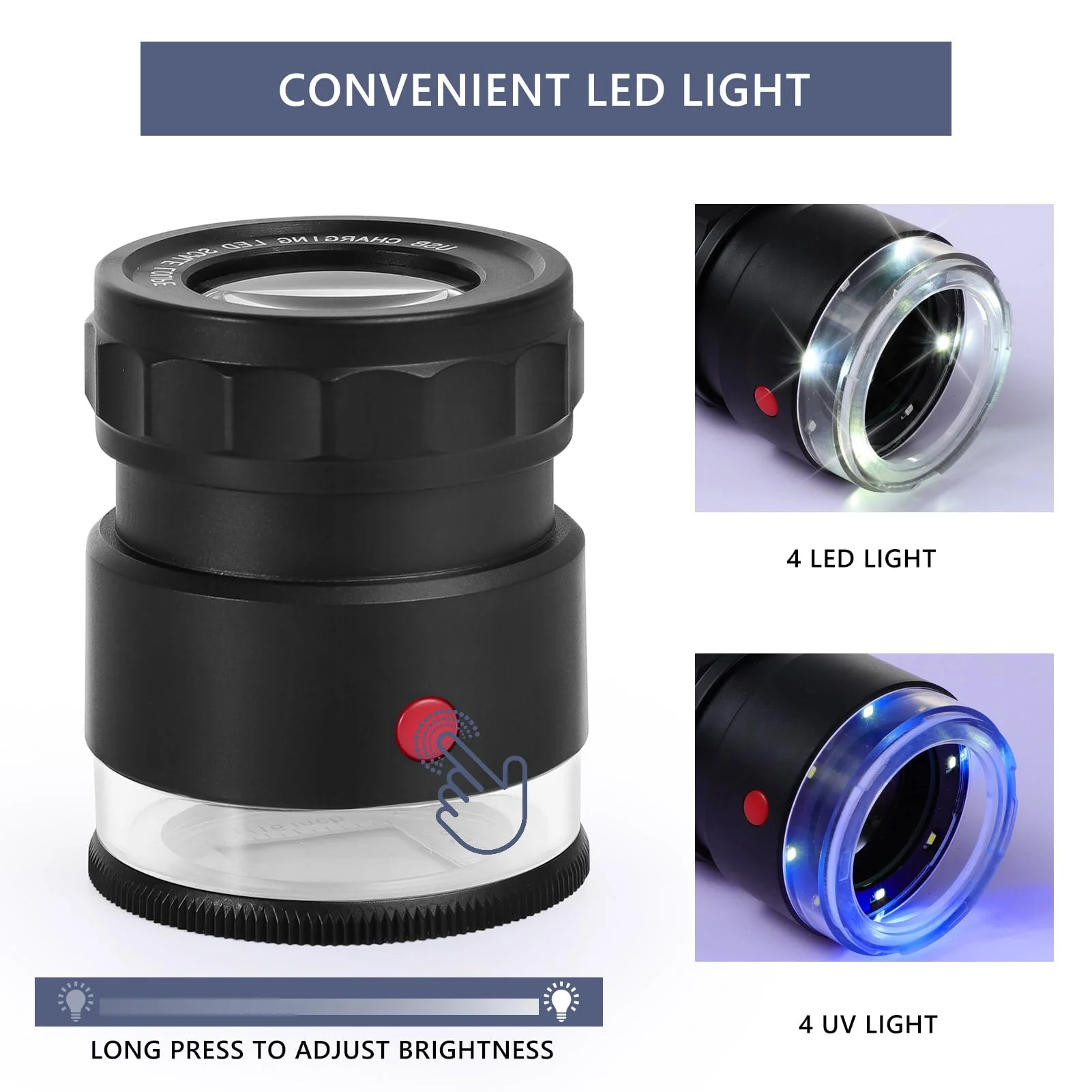 30X Loupe Magnifier, USB Rechargeable 8 Lights Portable Eye Loupe Sewing Magnifying Glass for Watches, Jewelry, Coins, Currency, Stamps - Image 5