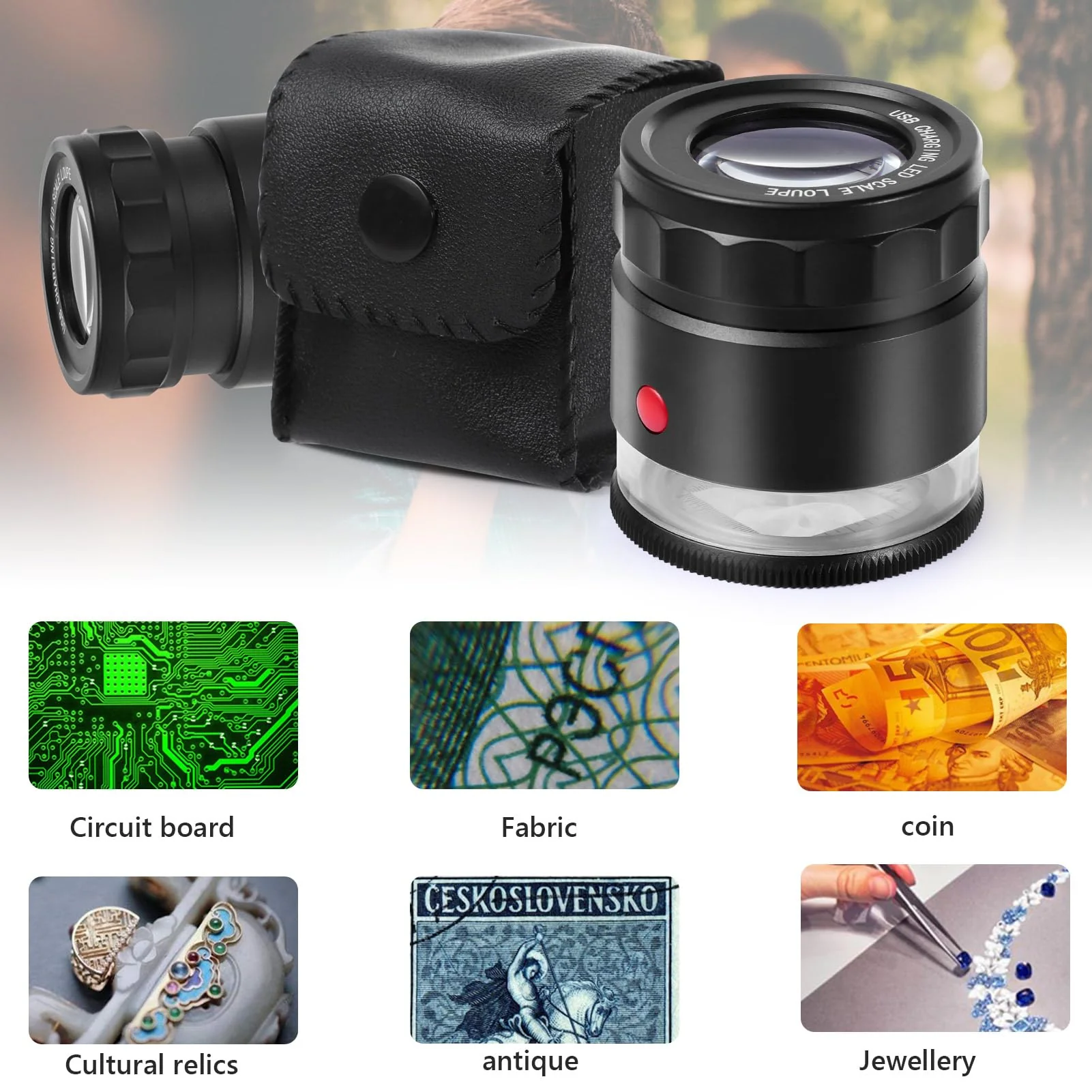 30X Loupe Magnifier, USB Rechargeable 8 Lights Portable Eye Loupe Sewing Magnifying Glass for Watches, Jewelry, Coins, Currency, Stamps - Image 6