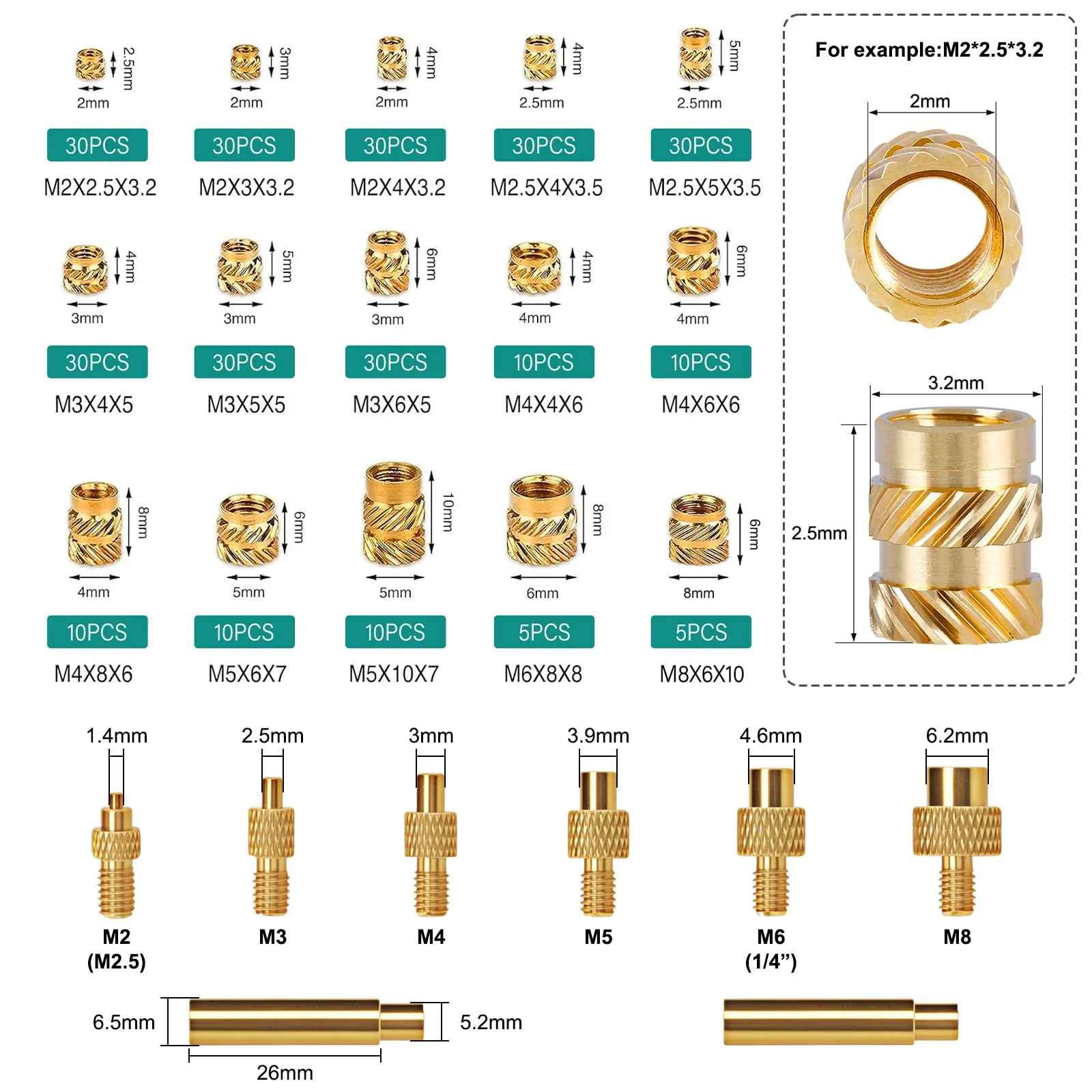 310-Piece Threaded Insert Soldering Tips Set, 100 W LCD Adjustable Temperature Soldering Iron with 6 Soldering Tips, 300 Thread Inserts M2 M2.5 M3 M4 M5 M6 M8 3D Print Melting Nuts etc - Image 5