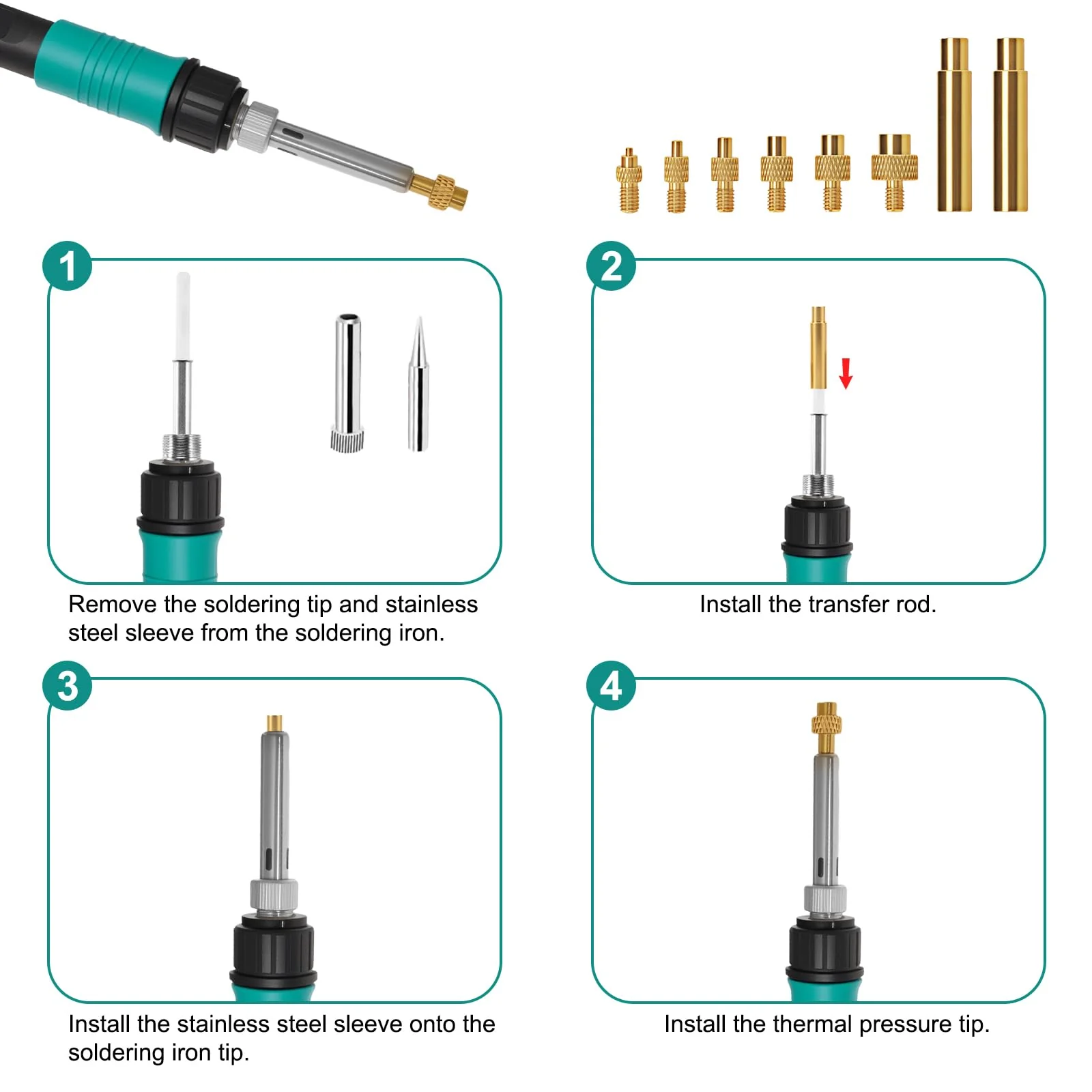 310-Piece Threaded Insert Soldering Tips Set, 100 W LCD Adjustable Temperature Soldering Iron with 6 Soldering Tips, 300 Thread Inserts M2 M2.5 M3 M4 M5 M6 M8 3D Print Melting Nuts etc - Image 6