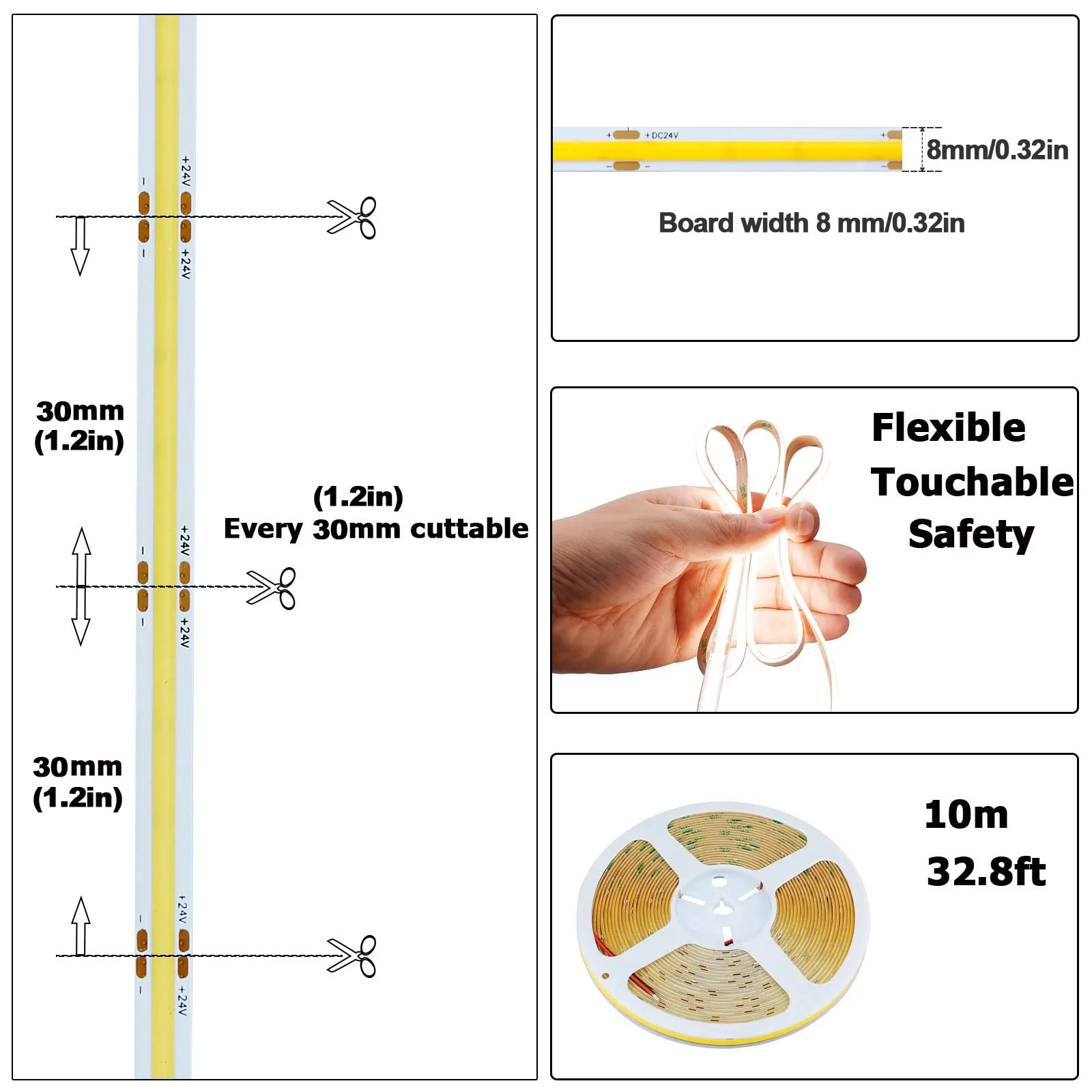 32.8ft(10M) 24V COB LED Strip Light Natural White 4000K 3840LED CRI 93+ 6800lm Uniform Glow Dotless IP20 Not Waterproof Flexible LED Tape Lights for DIY Bedroom Home Decor(No Power Supply) 10 meters - Image 3