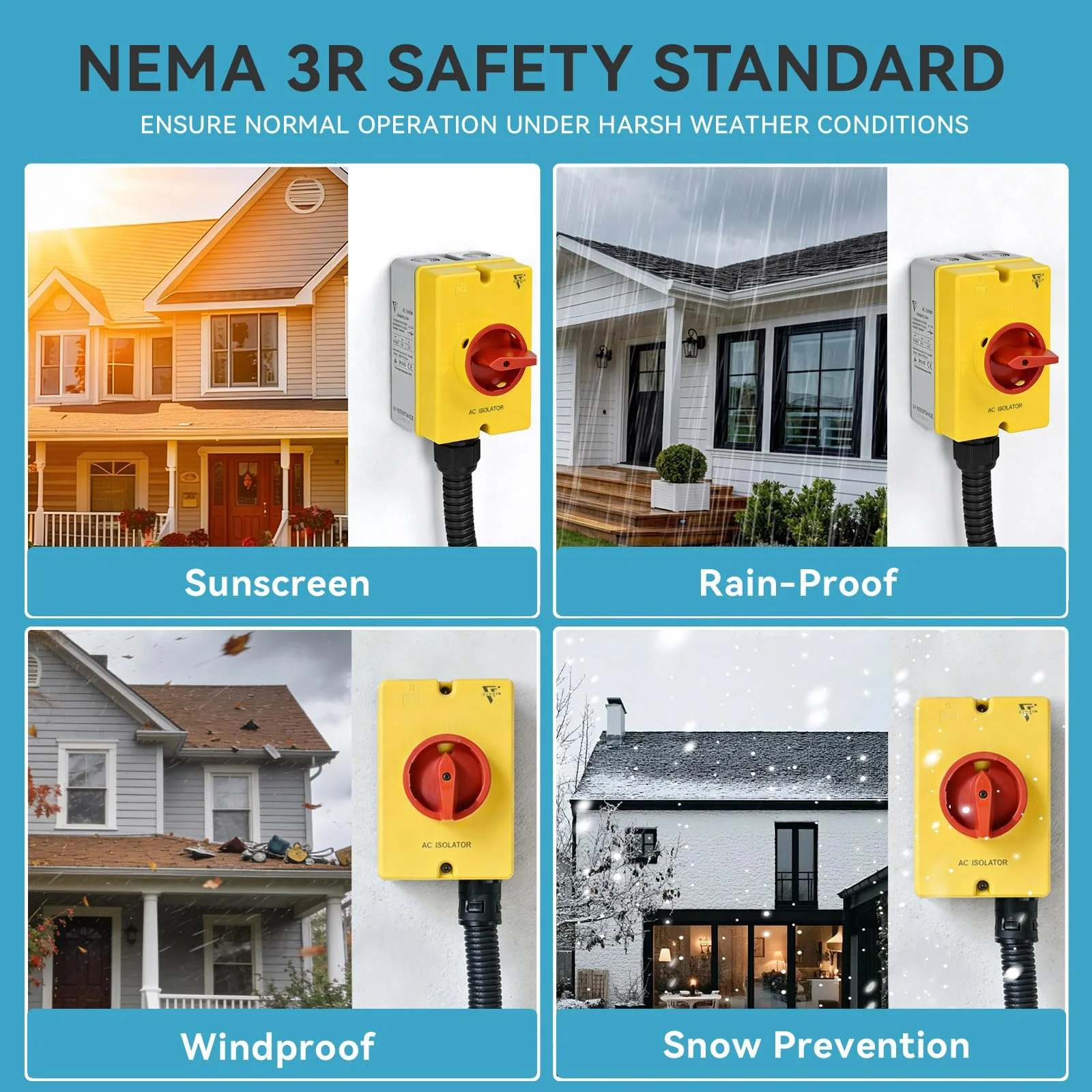32 Amp AC Disconnect Switch Box Outdoor, 110V 220V 690V AC Isolator Switch, 4 Pole, IP66 Waterproof Isolation PV 3 Phase Disconnect Switch On Off 2 Position 32 Amp - Image 5