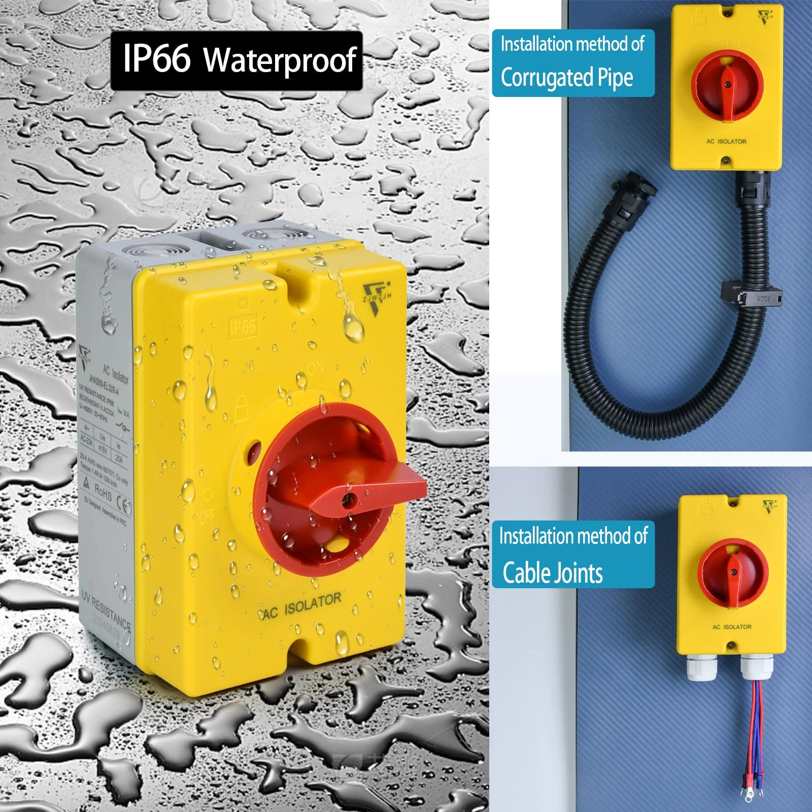 32 Amp AC Disconnect Switch Box Outdoor, 110V 220V 690V AC Isolator Switch, 4 Pole, IP66 Waterproof Isolation PV 3 Phase Disconnect Switch On Off 2 Position 32 Amp - Image 6