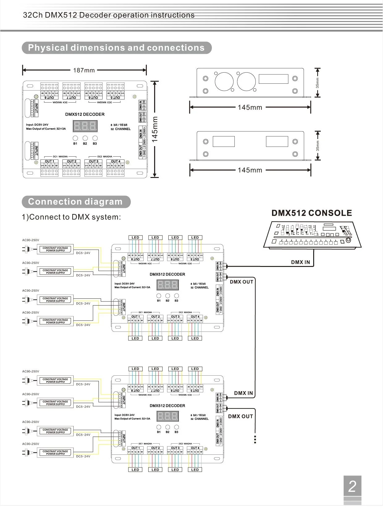 32 Channel 96A RGBW DMX 512 LED Decoder Controller DMX Dimmer DC5-24V RGBW RGB LED Light 8 Bit/16 Bit - Image 3