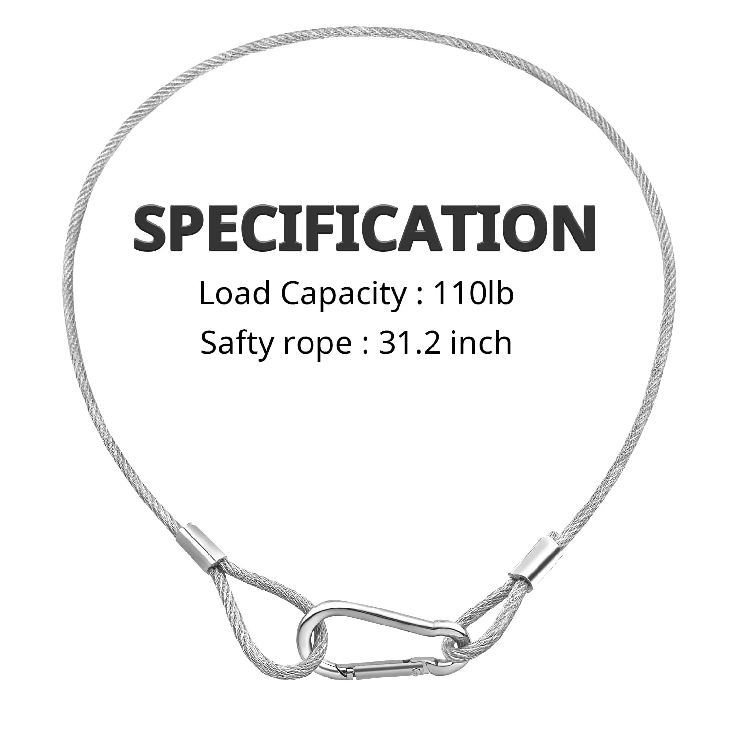 32'' Safety Cables 10 Pack, Czgor Stainless Steel Safety Cables with Carabiner Lock lighting Fall Prevention Security Cable Safety Rope for DJ Stage Lighting Bicycle Luggage Lock 110lb Load Capacity safety cables 10 pack 110 lb - Image 3