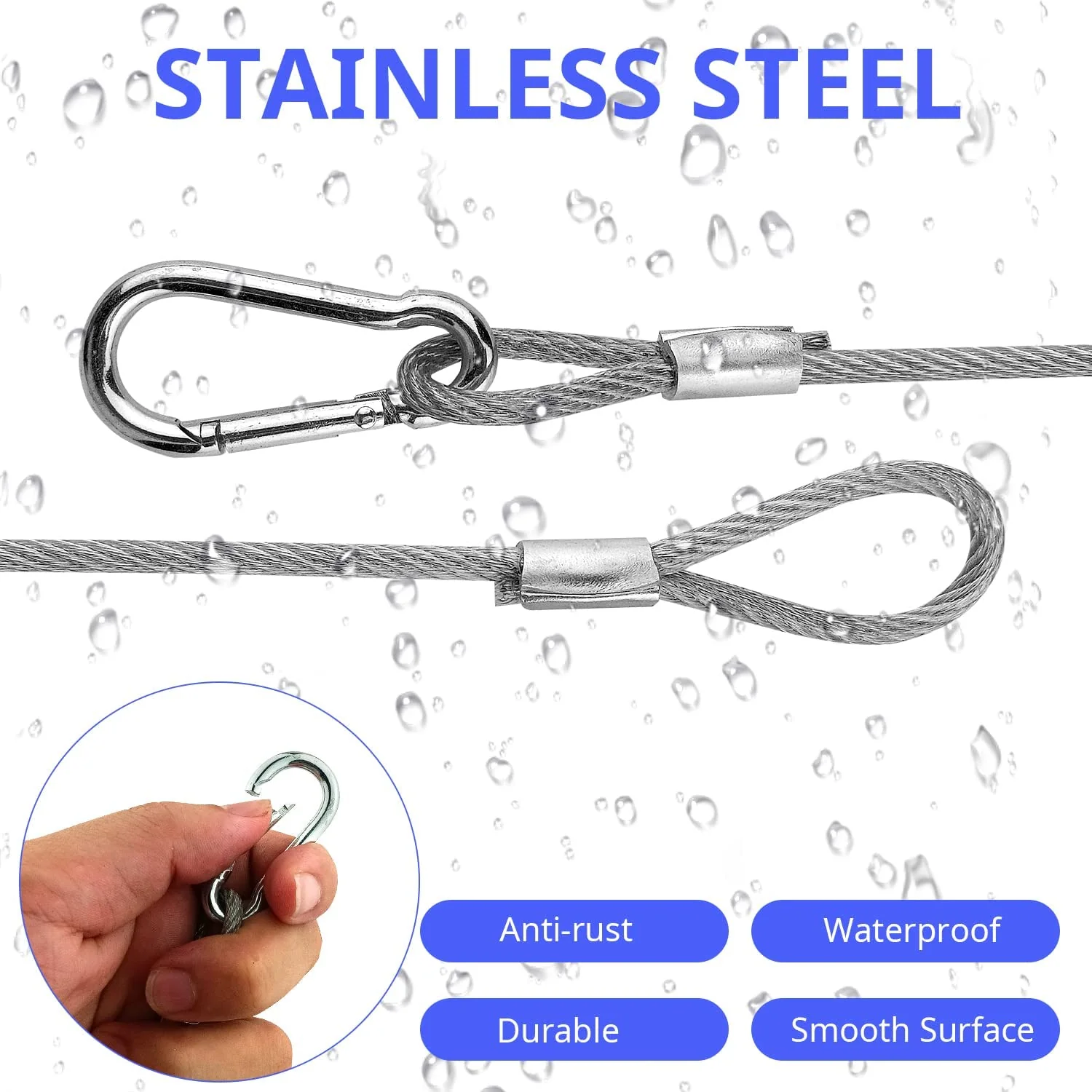 32'' Safety Cables 10 Pack, Czgor Stainless Steel Safety Cables with Carabiner Lock lighting Fall Prevention Security Cable Safety Rope for DJ Stage Lighting Bicycle Luggage Lock 110lb Load Capacity safety cables 10 pack 110 lb - Image 5