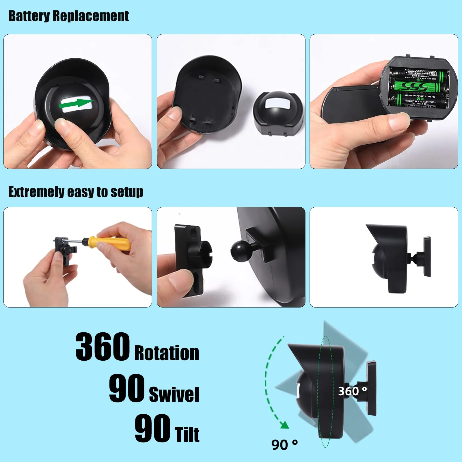 328ft Range Wireless Driveway Alarm Outside Weather Resistant Motion Sensor Alarm Security Alert-Protect Outdoor/Indoor Property-2 Receiver and 3 PIR Motion Detector-38 Chimes Black 2 alarms + 3 waterproof sensors - Image 5