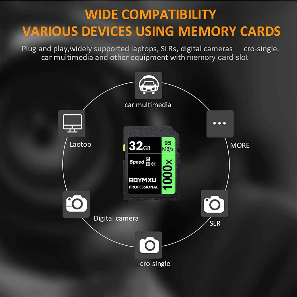 32GB Memory Card, BOYMXU Professional 1000 x Class 10 Card U3 Memory Card Compatible Computer Cameras and Camcorders, Camera Card Memory Card Up to 95MB/s, Green/Black 32GB GREEN - Image 4