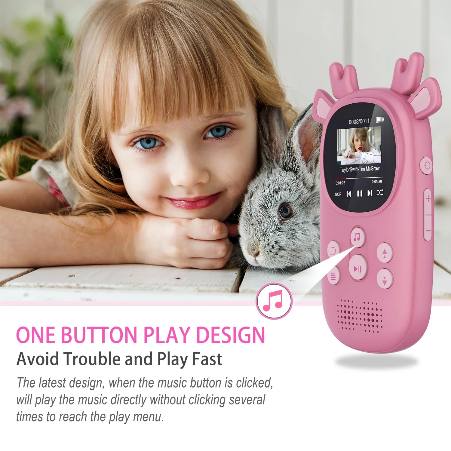 32GB MP3 Player for Kids, Cute Reindeer Portable Kids MP3 Player with Speakers Children MP3 Player with Bluetooth FM Radio, Alarm Clock, Voice Recorder, Stopwatch Music Bluetooth MP3 Player 32GB Pink - Image 5