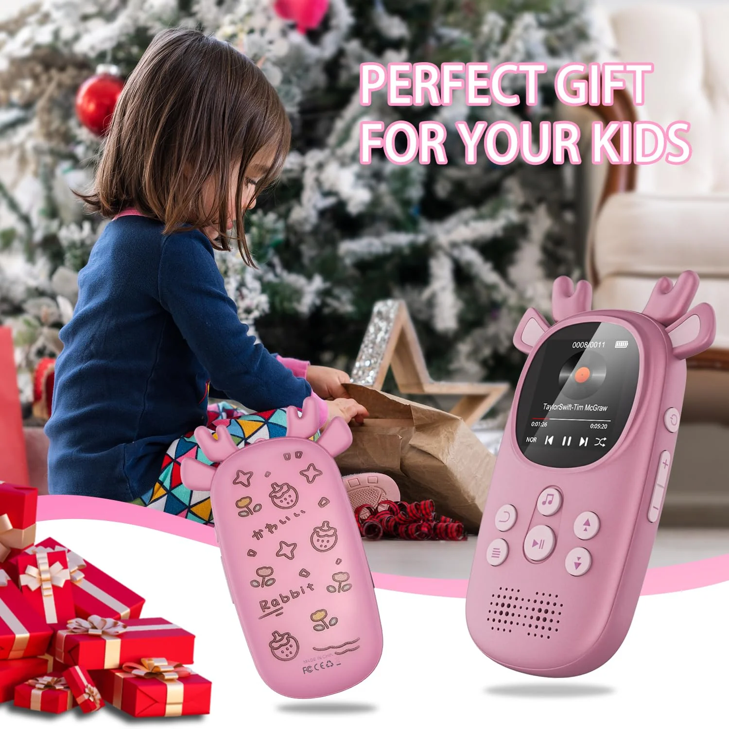 32GB MP3 Player for Kids, Cute Reindeer Portable Kids MP3 Player with Speakers Children MP3 Player with Bluetooth FM Radio, Alarm Clock, Voice Recorder, Stopwatch Music Bluetooth MP3 Player 32GB Pink - Image 7