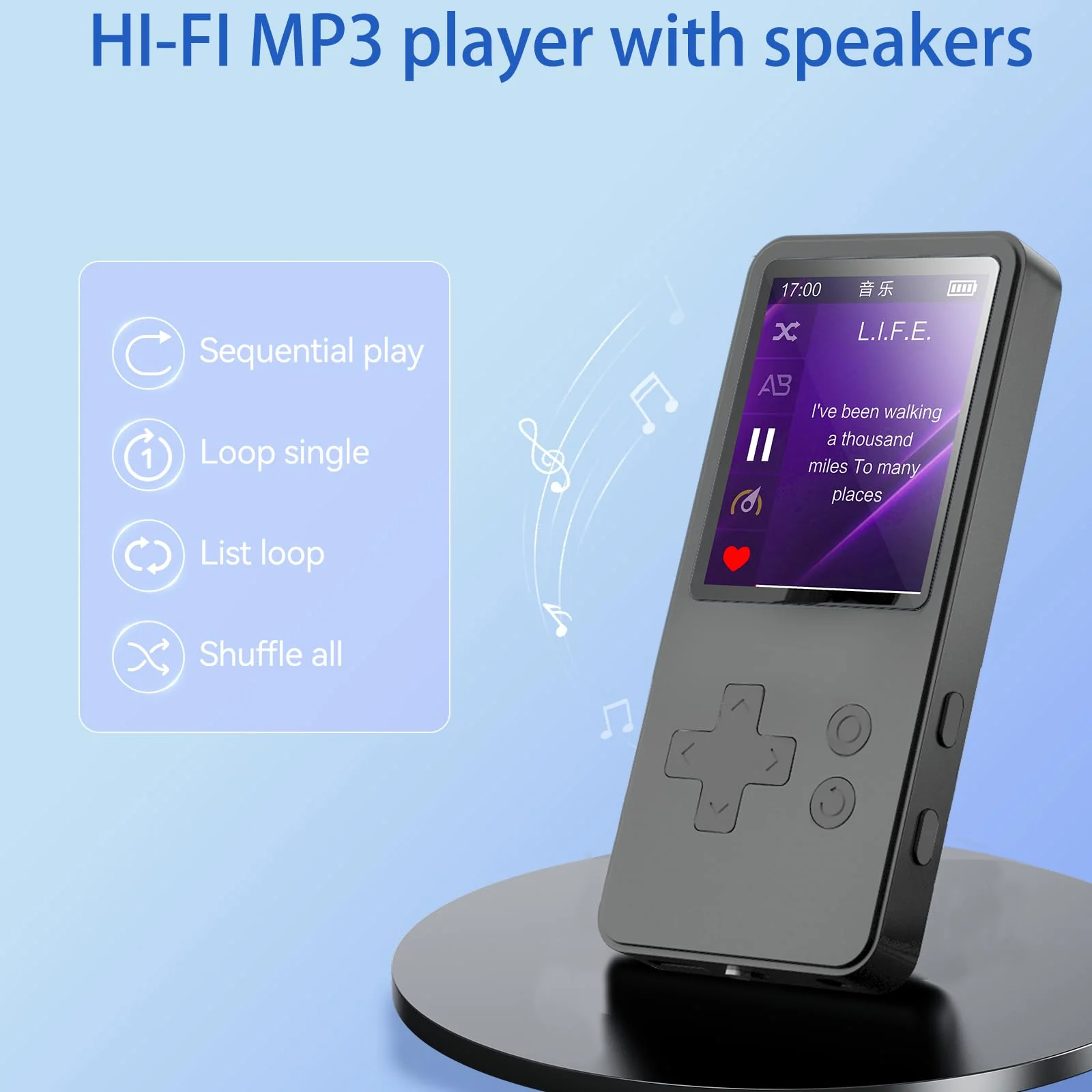 32GB MP3 Player with Bluetooth 5.2, 1.8 inch Screen Portable Music Player for Kids, with Built-in HD Speaker, FM Radio, HiFi Sound, Voice Recorder, Supports Expanded Up to 256GB(Gary) Gary 32GB - Image 2