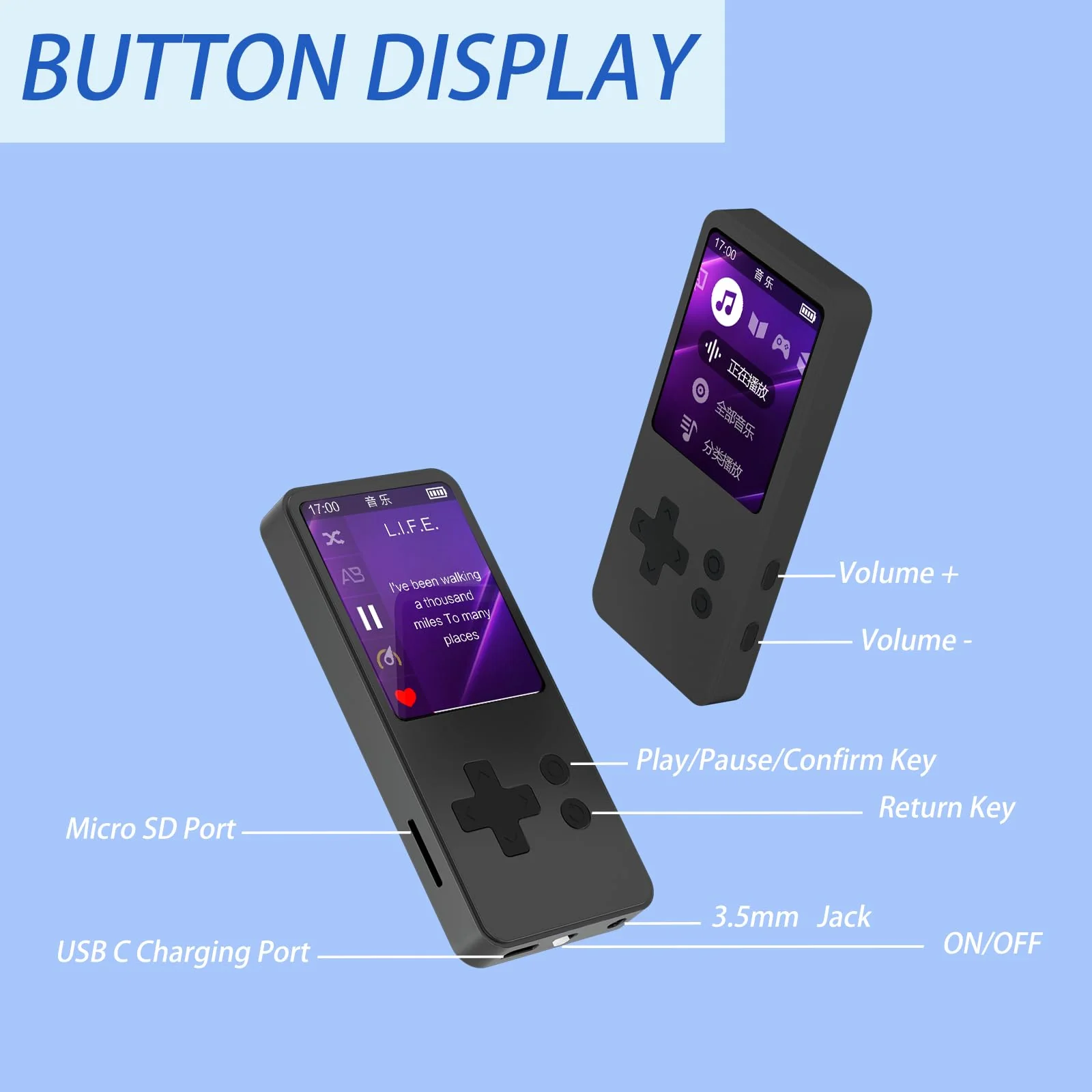 32GB MP3 Player with Bluetooth 5.2, 1.8 inch Screen Portable Music Player for Kids, with Built-in HD Speaker, FM Radio, HiFi Sound, Voice Recorder, Supports Expanded Up to 256GB(Gary) Gary 32GB - Image 5