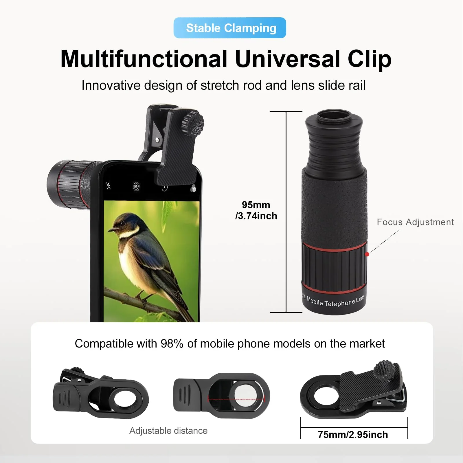 32X Long Focus Telephoto Phone Lens for iPhone and Android, Zoom Cellphone Camera Lens with Phone Clip for Picture Video Taking with eyecap - Image 3