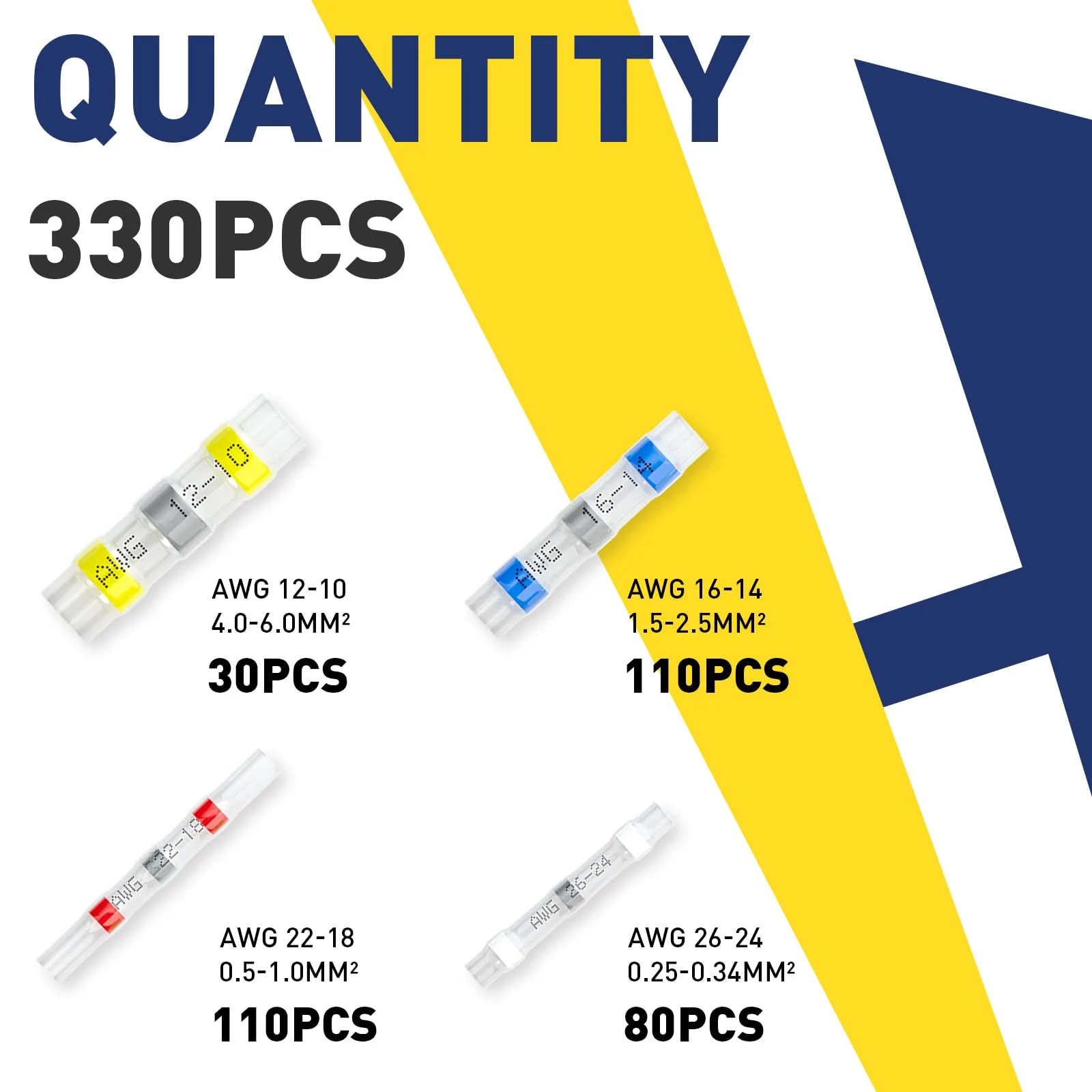 330PCS Solder Seal Wire Connectors-haisstronica Marine Grade - Heat Shrink Butt Connectors-Self Solder for Electrical,Stereo(30Yellow 80White 110Red 110Blue) 330PCS - Image 2