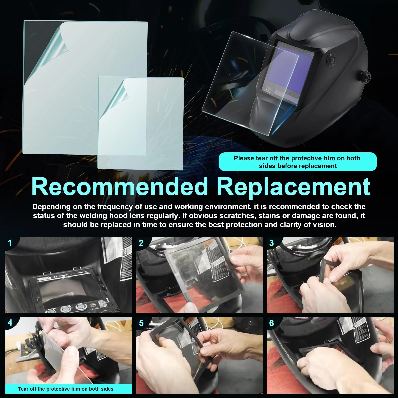 3350 Welding Helmet Lens for Lincoln Electric Viking Welding Hood Cover Clear Lenses - KP3044-1 KP2898-1 (10 PCS Inside + 10 PCS Outside) - Image 5