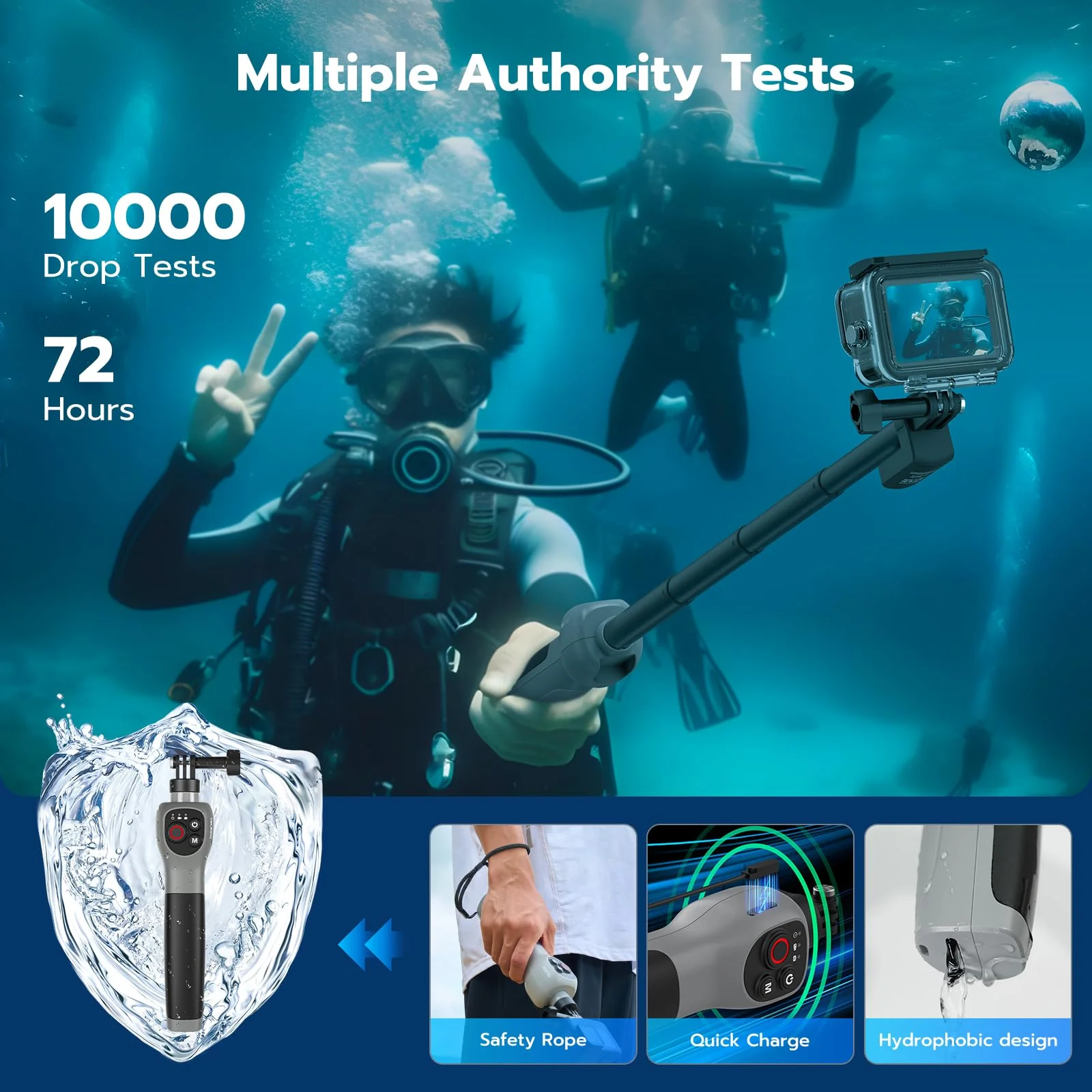 33inch Underwater Selfie Stick for GoPro Hero 13 12 11 10 9 8, with Bluetooth Remote Control, Waterproof & Extendable, 1 Hour Charging Time, 21 Hours Shooting for Diving Surfing Snorkeling - Image 5