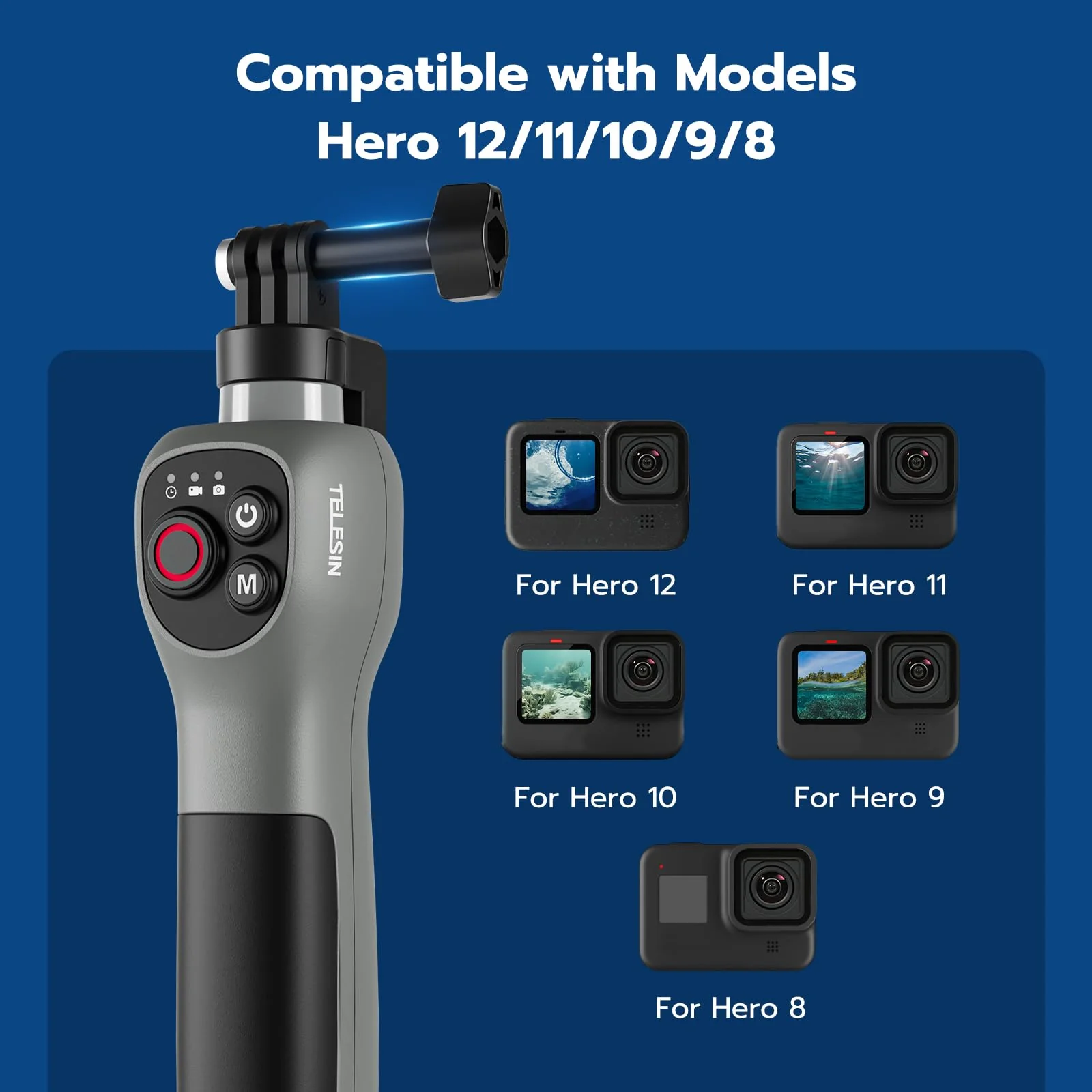 33inch Underwater Selfie Stick for GoPro Hero 13 12 11 10 9 8, with Bluetooth Remote Control, Waterproof & Extendable, 1 Hour Charging Time, 21 Hours Shooting for Diving Surfing Snorkeling - Image 6