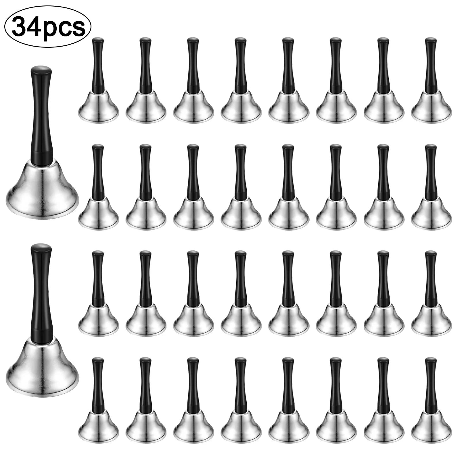 34 Pieces Metal Hand Bell Bulk for Adults,Kabcifea Silver Steel Small Hand Held Bells Dinner Call Service with Black Wooden Handle Care for School Church Adults Classroom Wedding Decorative - Image 7