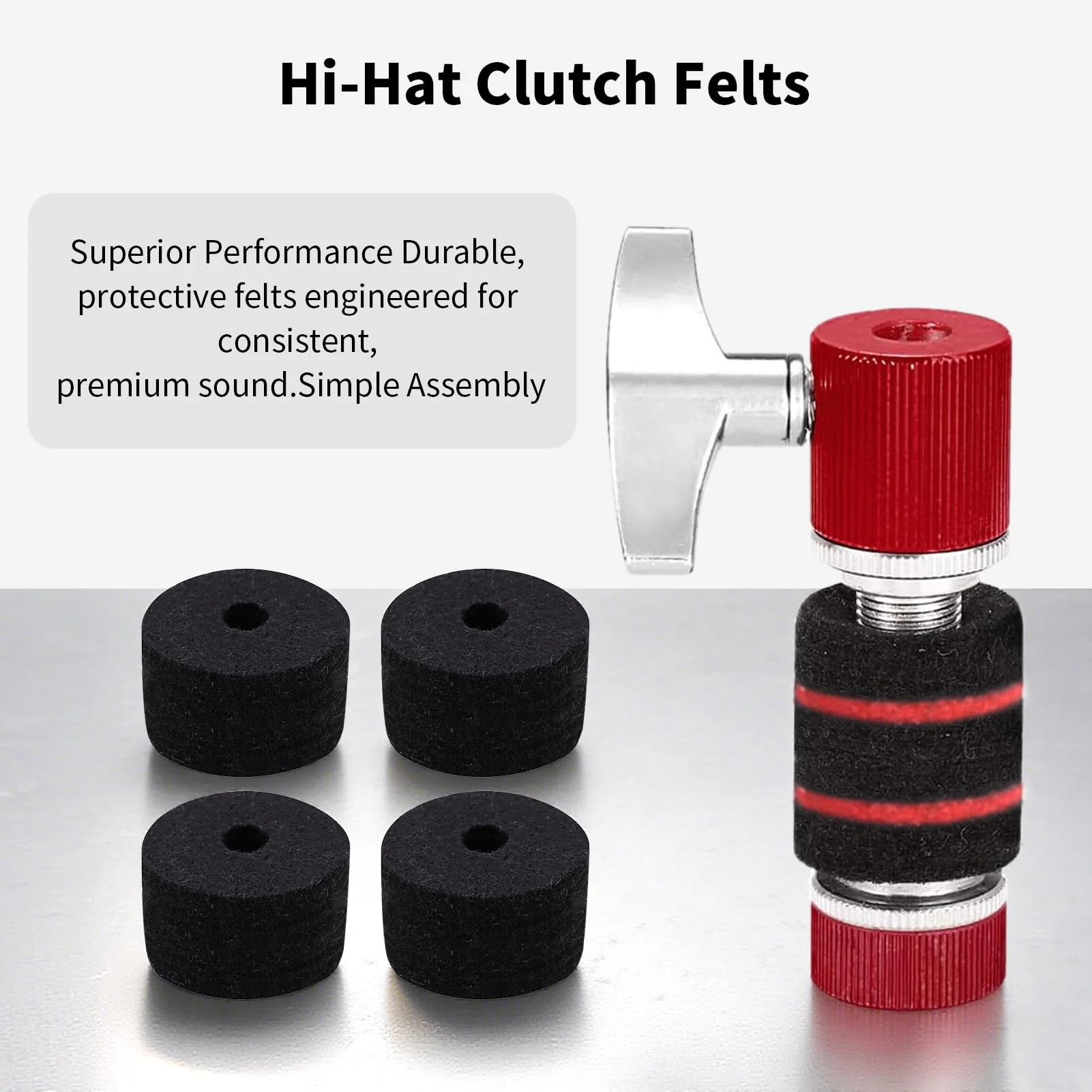 36 PCS Cymbal Replacement Accessories, Clutch Felts, Drum Cymbal Felt Pads Include Wing Nuts & Washers & Plastic Cymbals Sleeves & Drum Key and Plastic Cymbals Nuts, Replacement for Drum Set,Black Black - Image 5