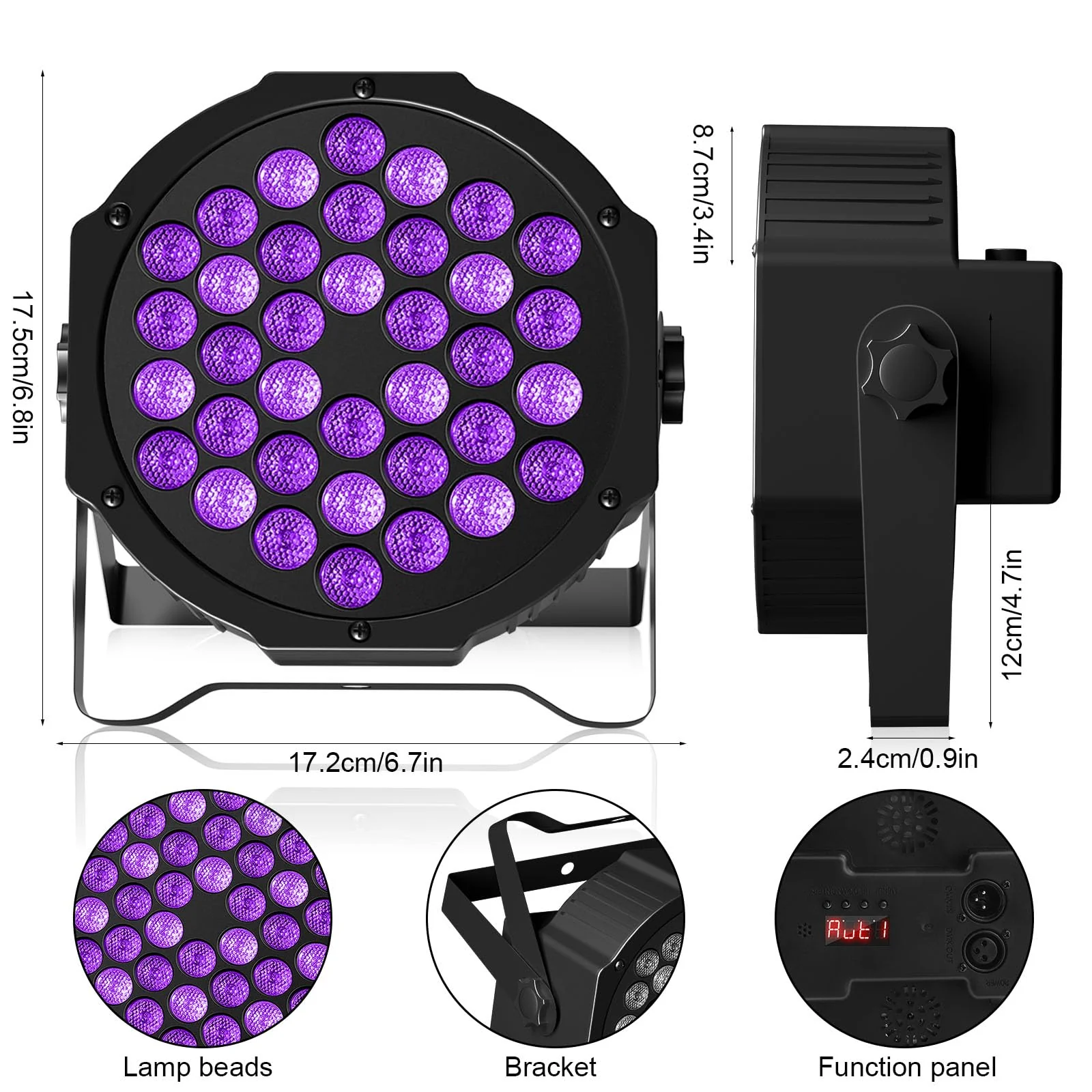 36LED Black Lights, U`King 72W UV Stage Lights Blacklight with Glow in The Dark Party Supplies by DMX Remote Control for Halloween Stage Lighting (1 Pack) 1 Pack - Image 6