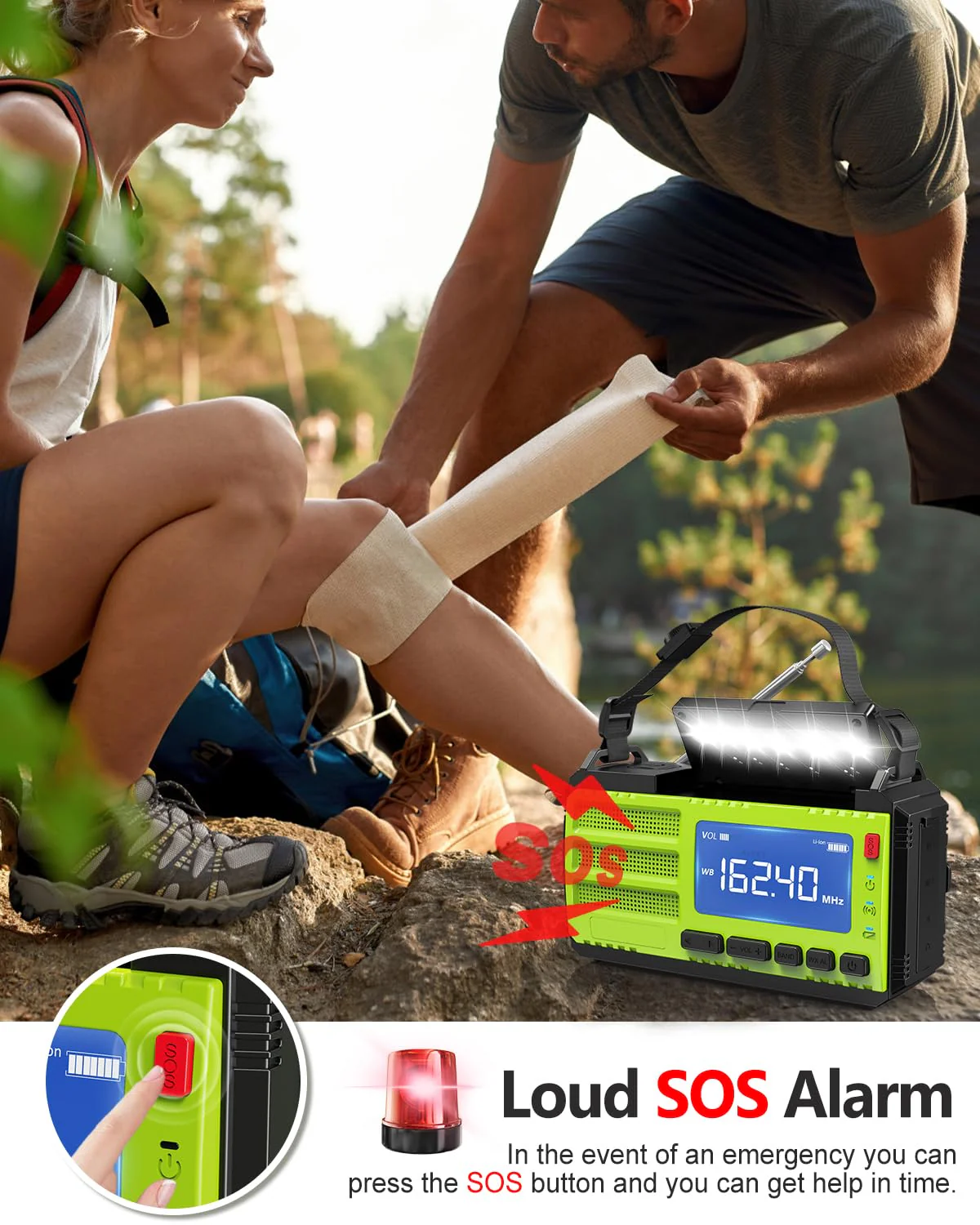 37000mWh Hand Crank Emergency Radio, AM FM NOAA Weather Alert Radio, Portable Solar Radio, 4 Charging Methods, 3-Mode Flashlight, Reading Lamp, SOS Alarm, Phone Charger for Winter Storm Emergency Green - Image 6