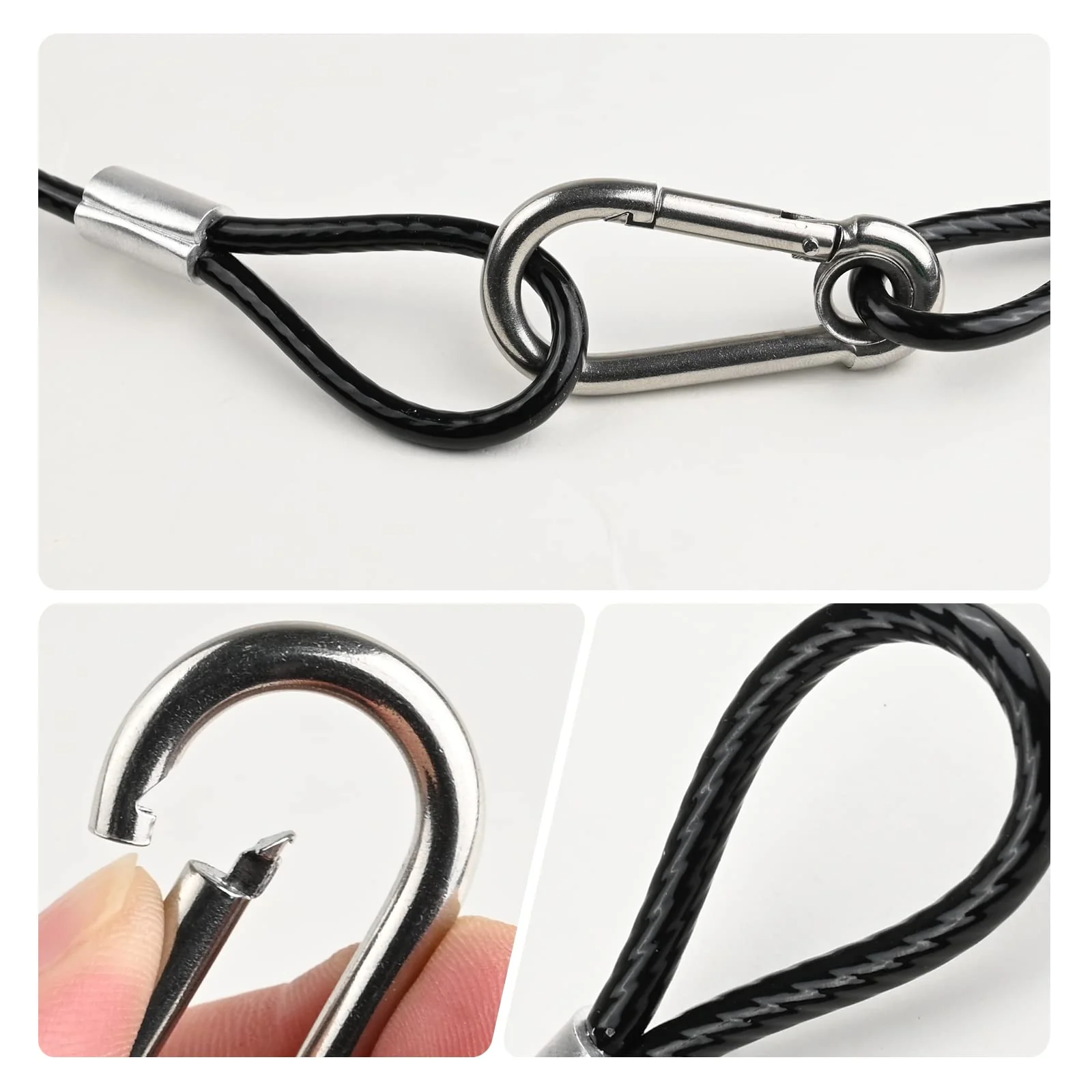 39.4" Safety Cable Black Coated Stainless Steel Security Cable with Carabiner Lock, 110lb Safety Rope for DJ Stage Light LED Par Light Moving Head Light Bicycle Luggage(4 PCS) - Image 4