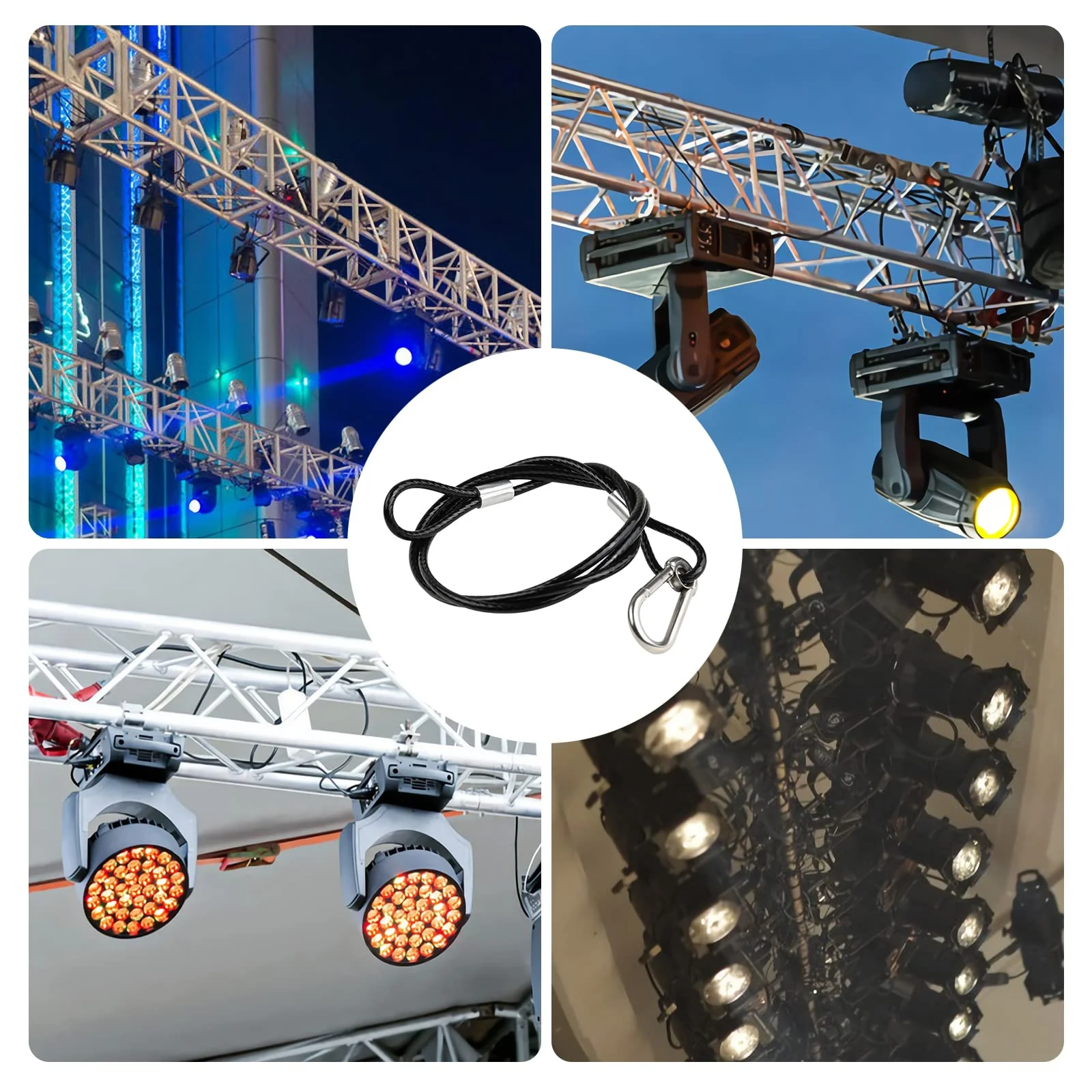39.4" Safety Cable Black Coated Stainless Steel Security Cable with Carabiner Lock, 110lb Safety Rope for DJ Stage Light LED Par Light Moving Head Light Bicycle Luggage(4 PCS) - Image 6