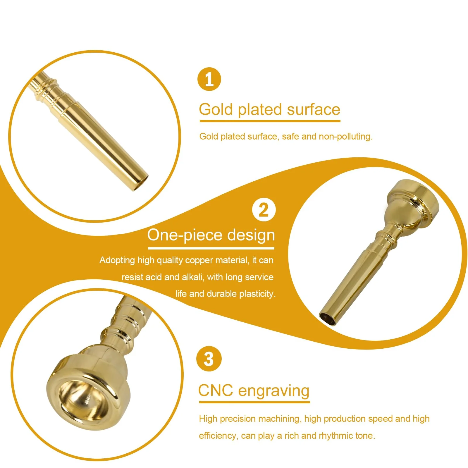 3C 5C 7C Trumpet Mouthpiece Instrument Mouthpieces, Gold-plated Trumpet Mouthpiece Replacement - For Beginners & Professionals, Trumpet Instrument Accessories 3C 5C 7C Gold - Image 3