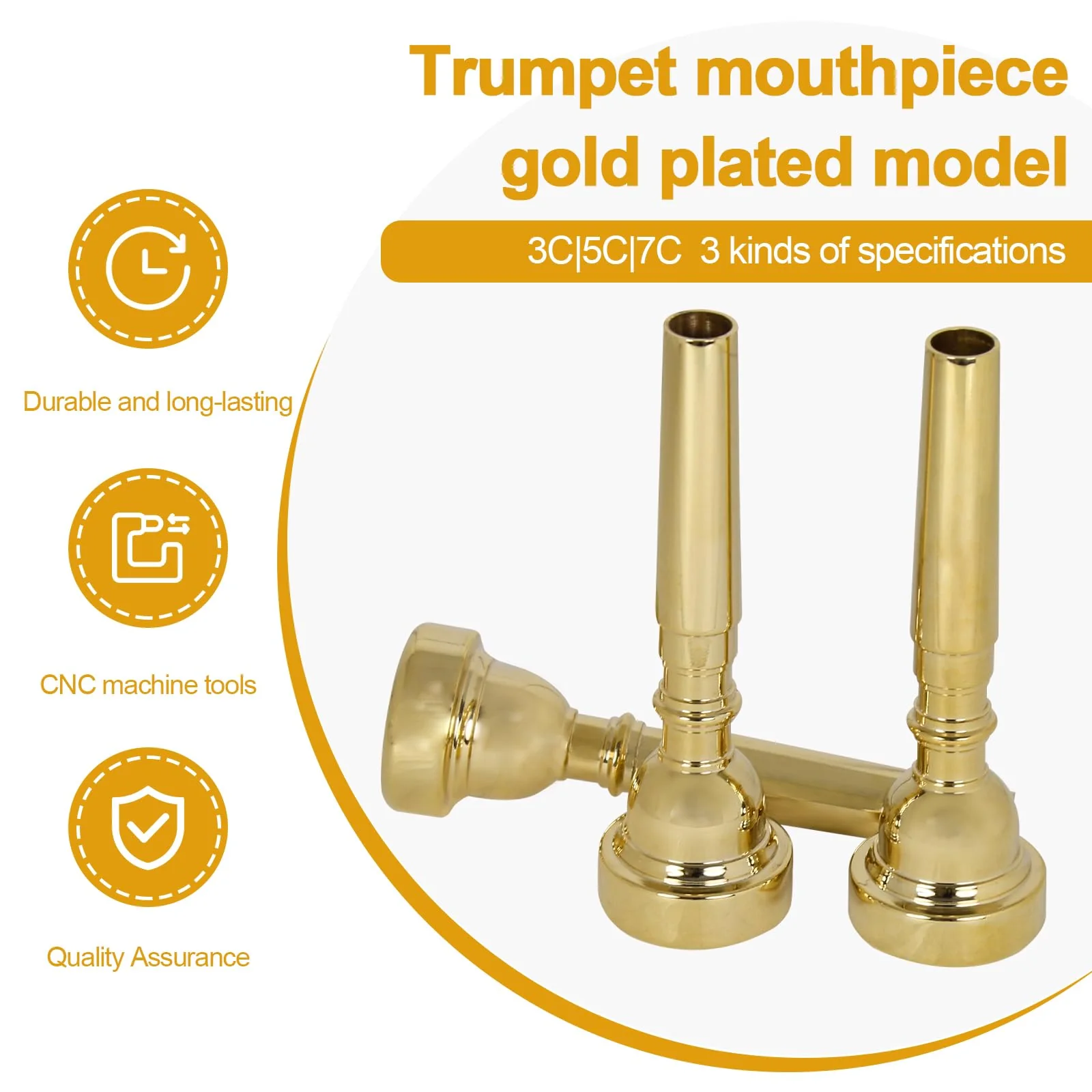 3C 5C 7C Trumpet Mouthpiece Instrument Mouthpieces, Gold-plated Trumpet Mouthpiece Replacement - For Beginners & Professionals, Trumpet Instrument Accessories 3C 5C 7C Gold - Image 4