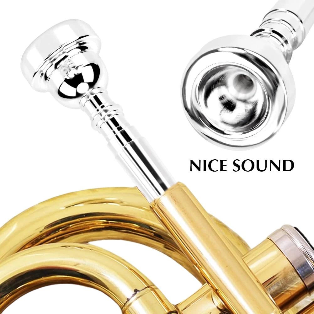 3C/5C/7C Trumpet Mouthpiece Set, Professional Trumpet Mouthpiece Replacement Parts Trumpet Tone Gift with Cleaning Cloth, Musical Instruments Accessories for Beginners(Yellow+Silver) Yellow+silver - Image 4