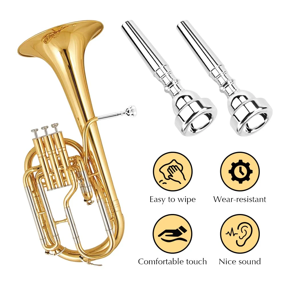 3C/5C/7C Trumpet Mouthpiece Set, Professional Trumpet Mouthpiece Replacement Parts Trumpet Tone Gift with Cleaning Cloth, Musical Instruments Accessories for Beginners(Yellow+Silver) Yellow+silver - Image 5