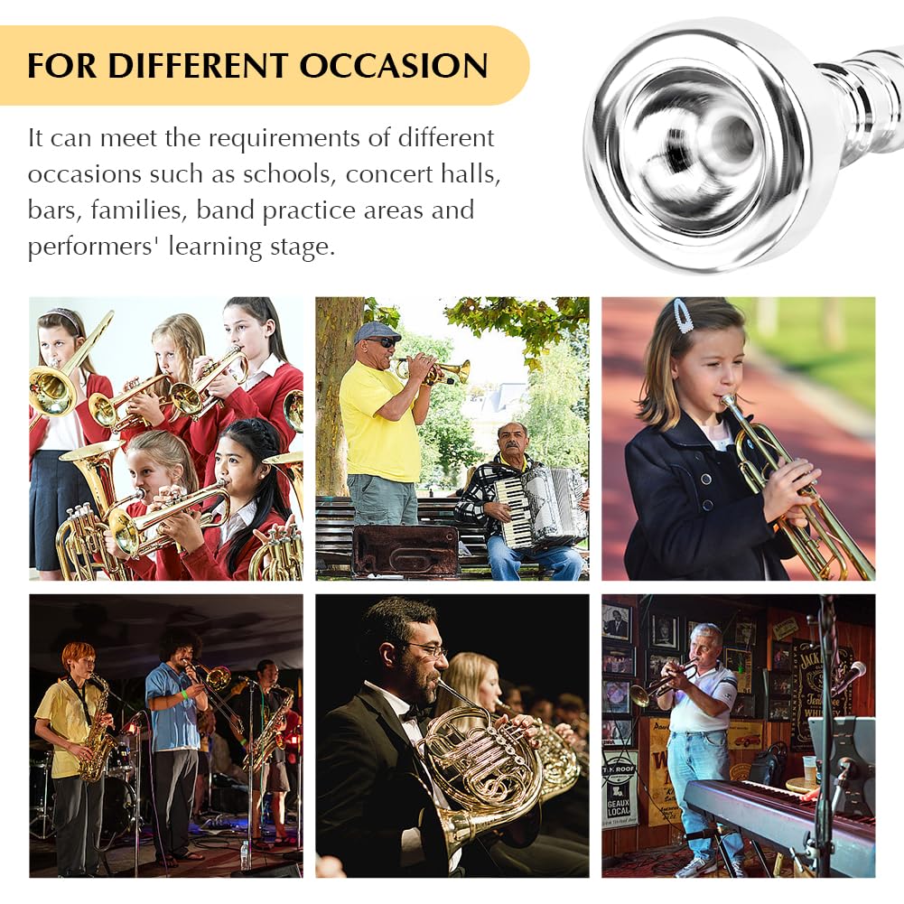 3C/5C/7C Trumpet Mouthpiece Set, Professional Trumpet Mouthpiece Replacement Parts Trumpet Tone Gift with Cleaning Cloth, Musical Instruments Accessories for Beginners(Yellow+Silver) Yellow+silver - Image 6