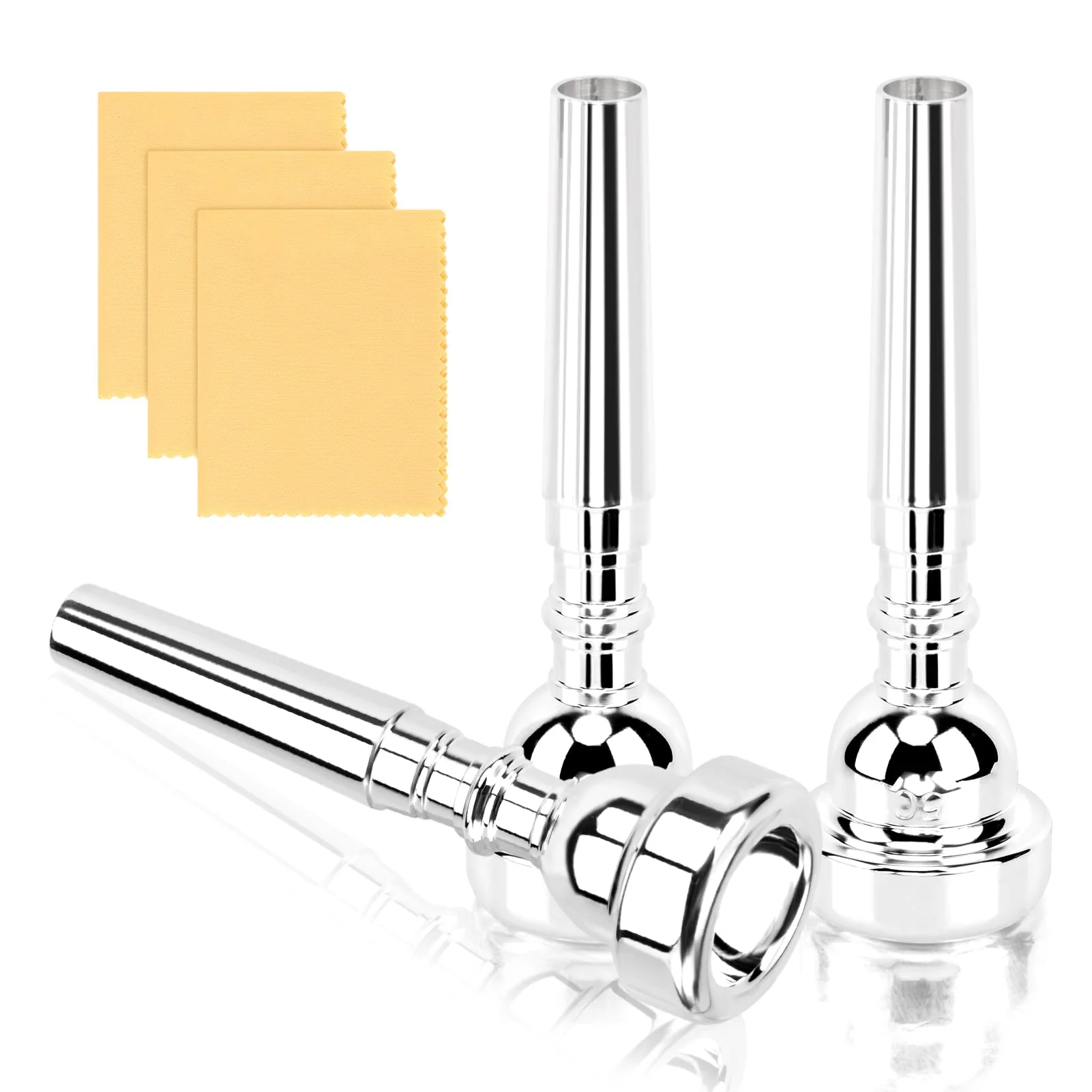 3C/5C/7C Trumpet Mouthpiece Set, Professional Trumpet Mouthpiece Replacement Parts Trumpet Tone Gift with Cleaning Cloth, Musical Instruments Accessories for Beginners(Yellow+Silver) Yellow+silver - Image 8