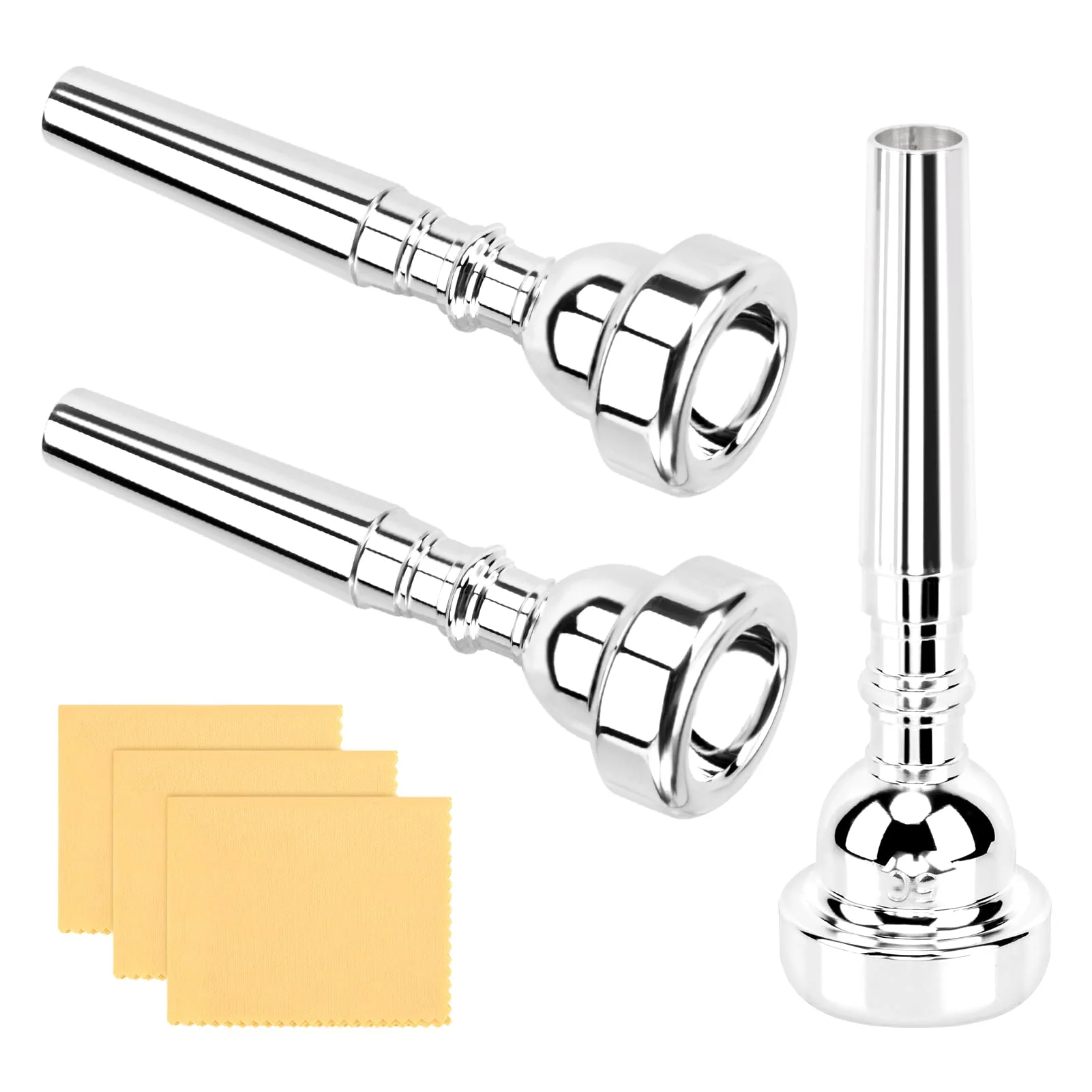 3C/5C/7C Trumpet Mouthpiece Set, Professional Trumpet Mouthpiece Replacement Parts Trumpet Tone Gift with Cleaning Cloth, Musical Instruments Accessories for Beginners(Yellow+Silver) Yellow+silver - Image 9
