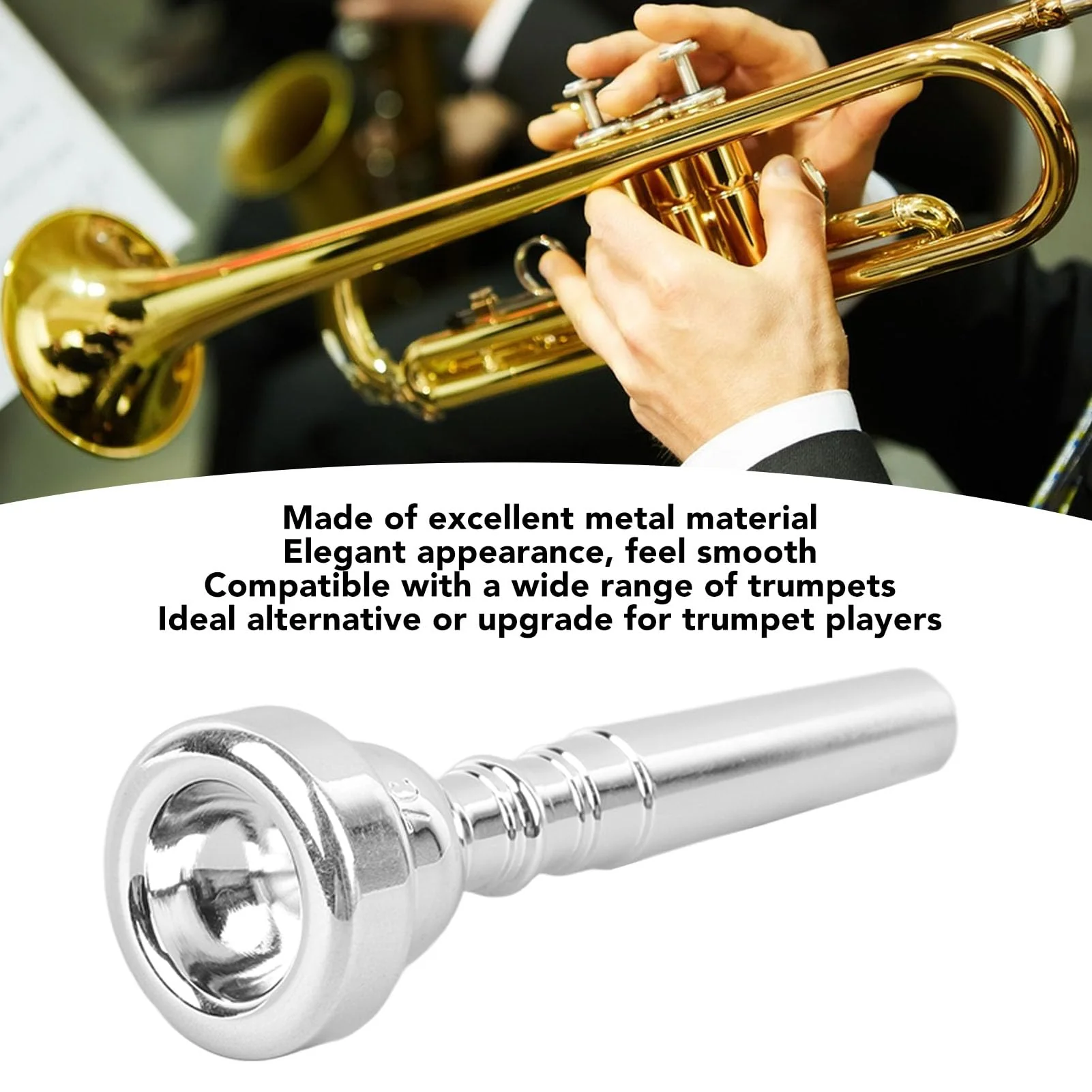 3C Trumpet Mouthpiece, Silver Trumpet Mouthpiece Music Instrument, Stable Brass Instrument Accessories for Beginners, Intermediates and Professional Players, 3.43x1.06in - Image 5