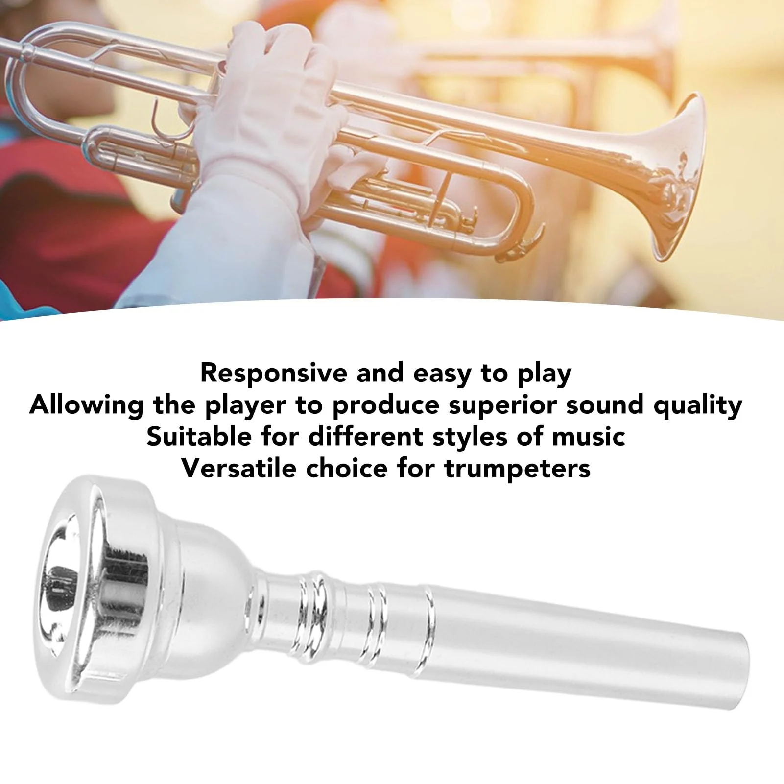 3C Trumpet Mouthpiece, Silver Trumpet Mouthpiece Music Instrument, Stable Brass Instrument Accessories for Beginners, Intermediates and Professional Players, 3.43x1.06in - Image 6