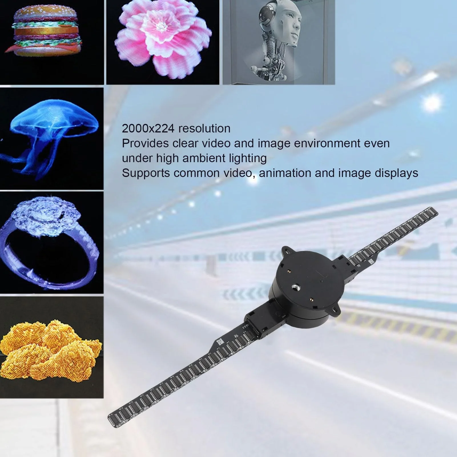 3D Hologram Fan 16.5in 2000x224 3D Projector with 224 LED Light Beads, Borderless Images, Custom Editing for Business Store Advertising 100-240V - Image 3