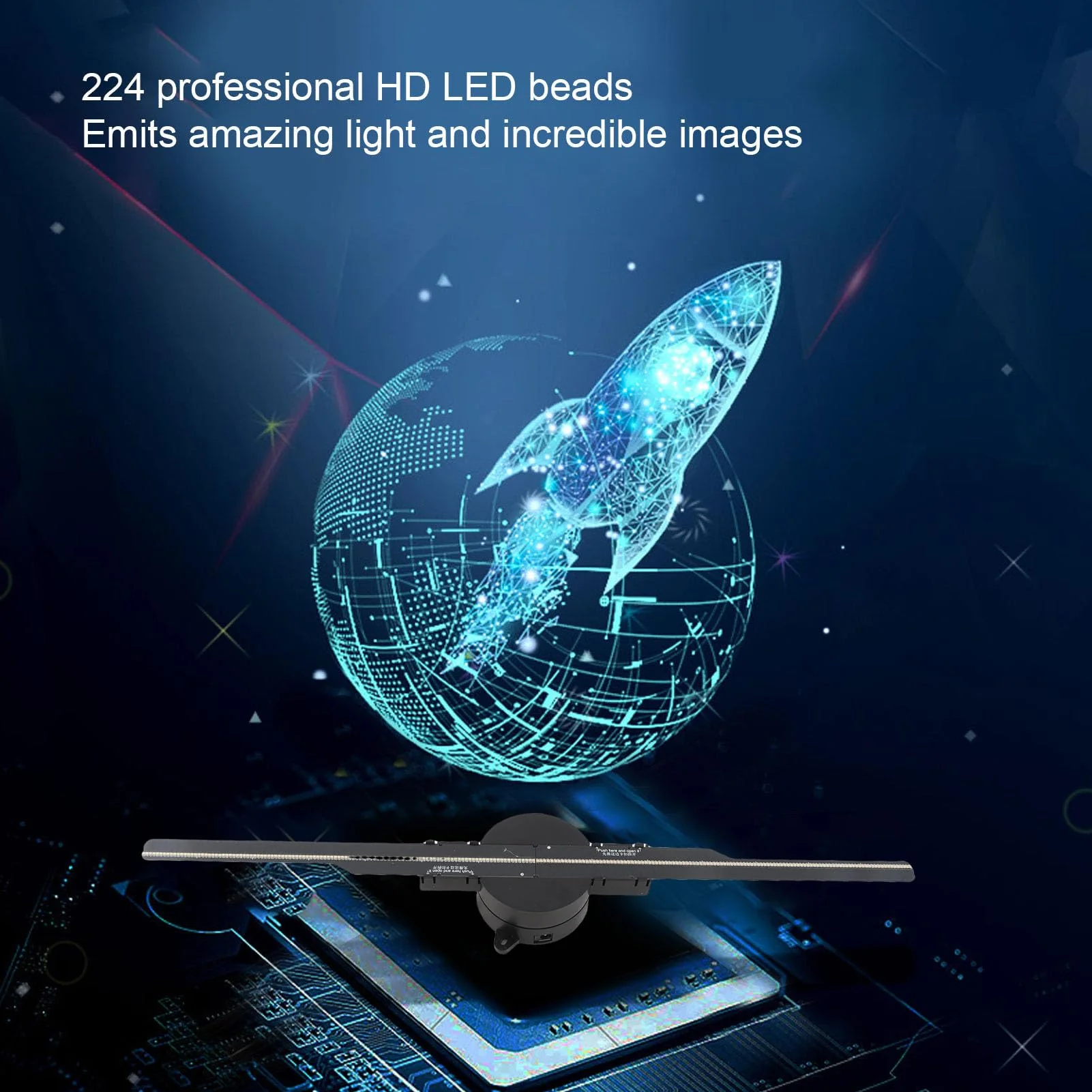 3D Hologram Fan 16.5in 2000x224 3D Projector with 224 LED Light Beads, Borderless Images, Custom Editing for Business Store Advertising 100-240V - Image 4
