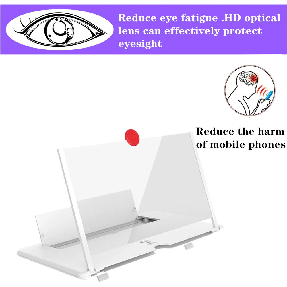 3D Screen Magnifier Amplifier, HD Amplifier Projector for Movies, Videos and Games. Foldable Phone Stand with Screen Amplifier for All Smartphones (White) - Image 3