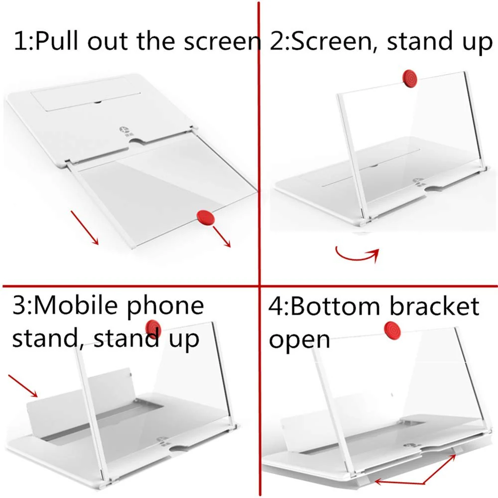 3D Screen Magnifier Amplifier, HD Amplifier Projector for Movies, Videos and Games. Foldable Phone Stand with Screen Amplifier for All Smartphones (White) - Image 5