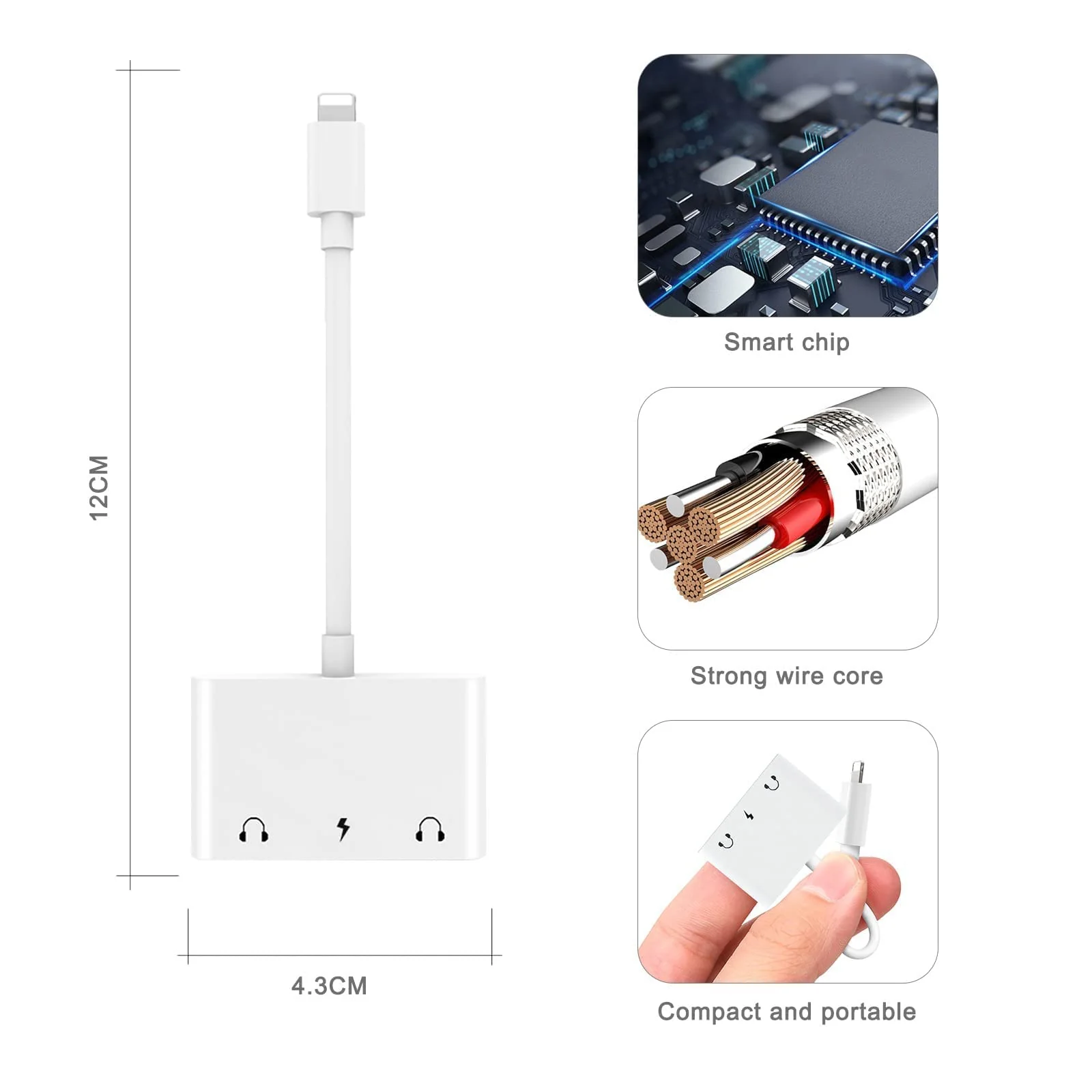 3in1 Lighting to 3.5mm,Headphone Adapter for iPhone, Dual Earphone Jack Audio and Charging Adapter,Headphone Splitter for iPhone 14/13/12/11/XS Max/XR/8/7 Plus /6/ iPad,Support iOS 10 to16 - Image 2