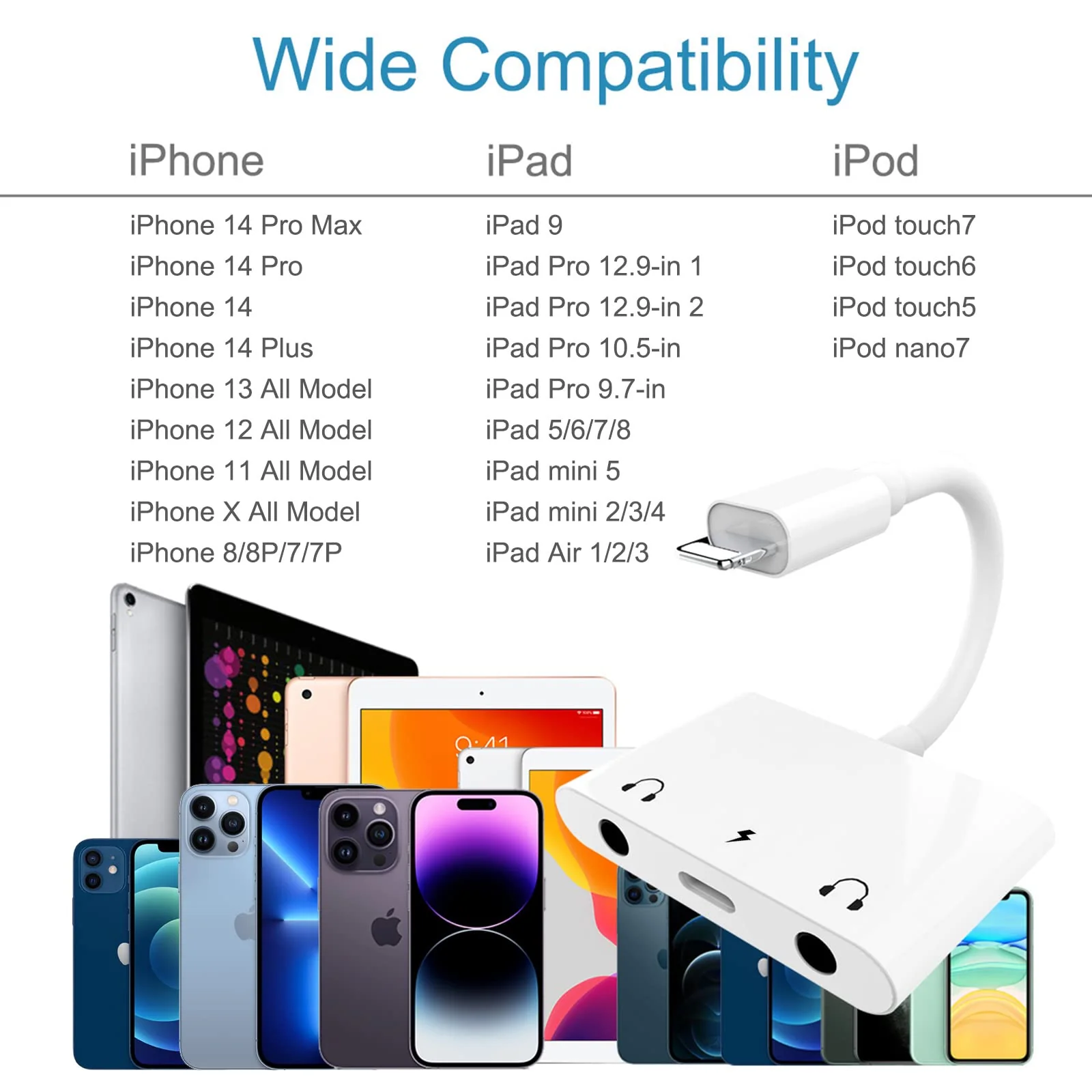 3in1 Lighting to 3.5mm,Headphone Adapter for iPhone, Dual Earphone Jack Audio and Charging Adapter,Headphone Splitter for iPhone 14/13/12/11/XS Max/XR/8/7 Plus /6/ iPad,Support iOS 10 to16 - Image 3