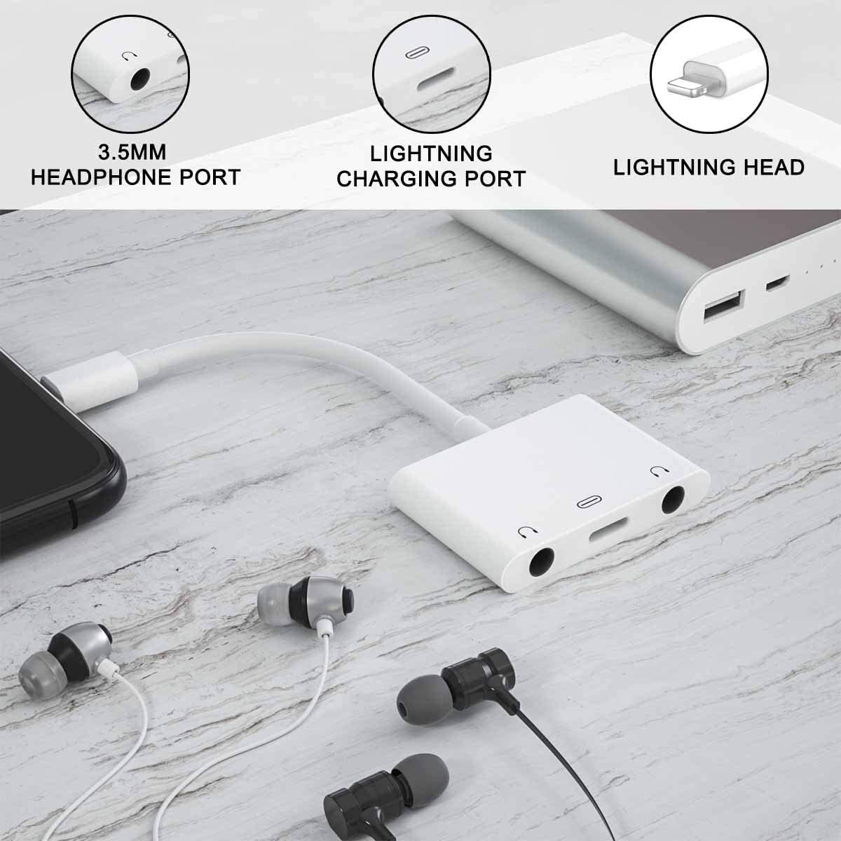 3in1 Lighting to 3.5mm,Headphone Adapter for iPhone, Dual Earphone Jack Audio and Charging Adapter,Headphone Splitter for iPhone 14/13/12/11/XS Max/XR/8/7 Plus /6/ iPad,Support iOS 10 to16 - Image 4
