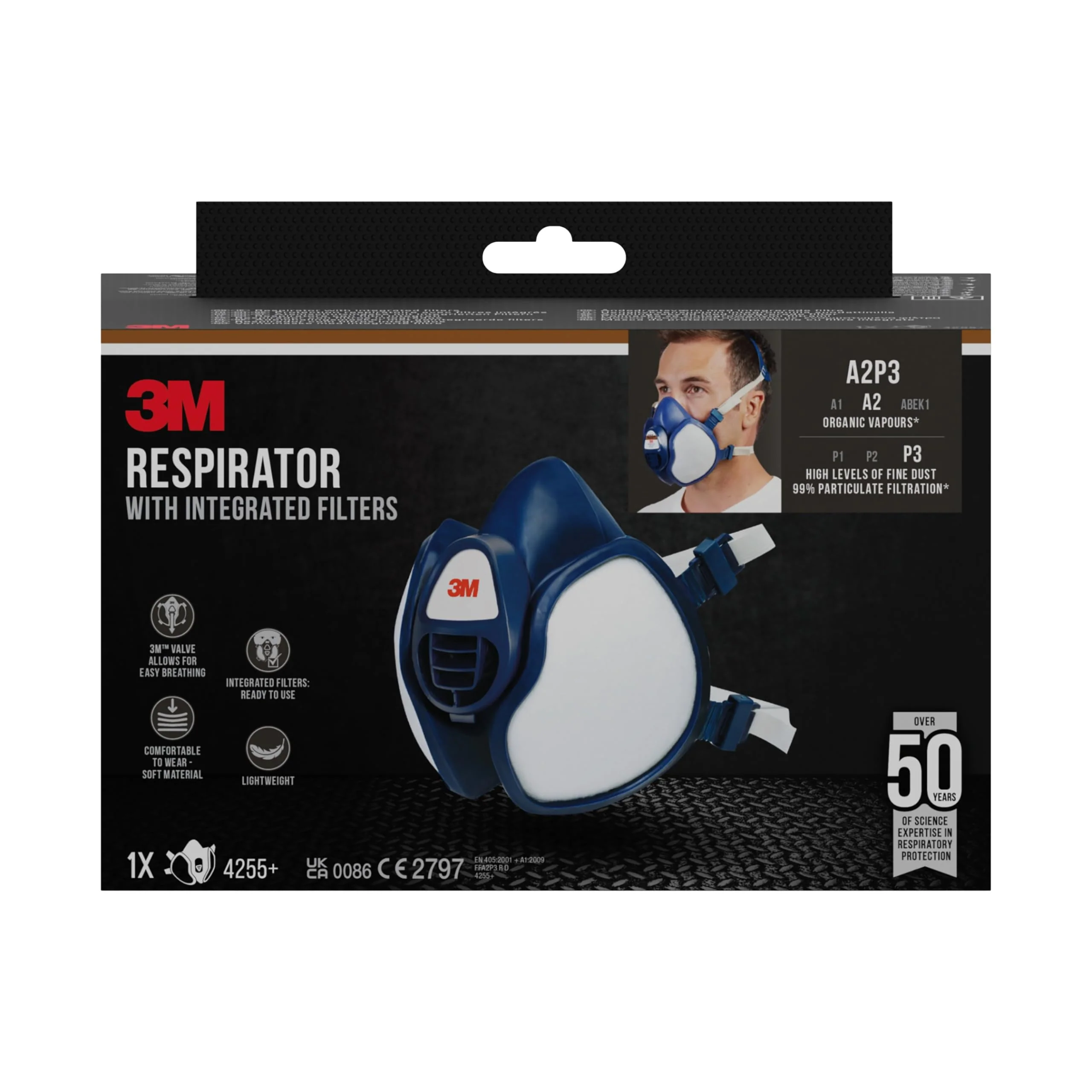 3M Respirator Mask 4251+ Half Mask for Paint Spraying 1 per Pack A2P3, for paint spray painting work (new) Single - Image 2