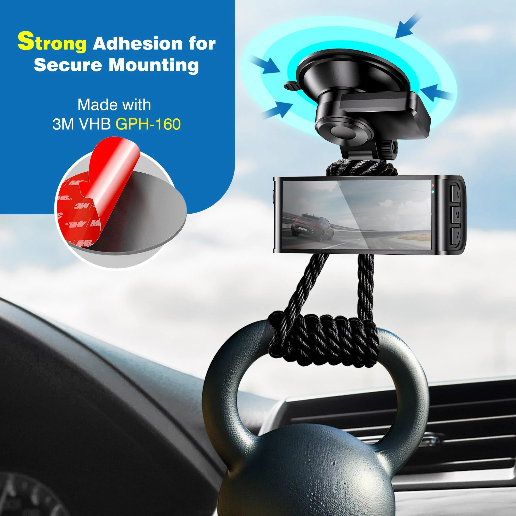 3M VHB Double-Sided Adhesive Pads for Dash Cam Mount – 4-Pack 2.2" Round, Heat Resistant Sticky Tape for Car Windshield, Dashboard, GPS, and Camera Holders with 4 Adhesion Promoter - Image 3